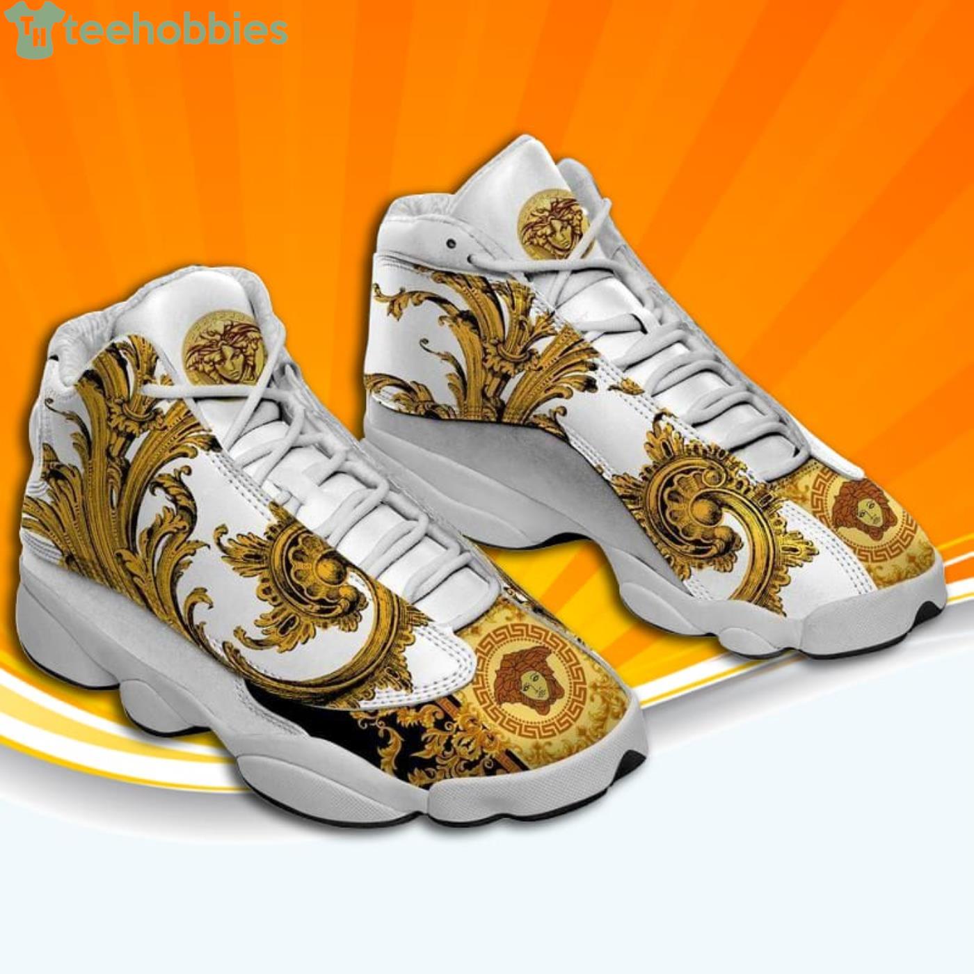 Louis Vuitton Gold Logo Pattern Air Jordan 13 Sneaker Shoes - Banantees