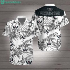 Western Star Tropical Leaves And Habicus Black And White Hawaiian Shirtproduct photo 1