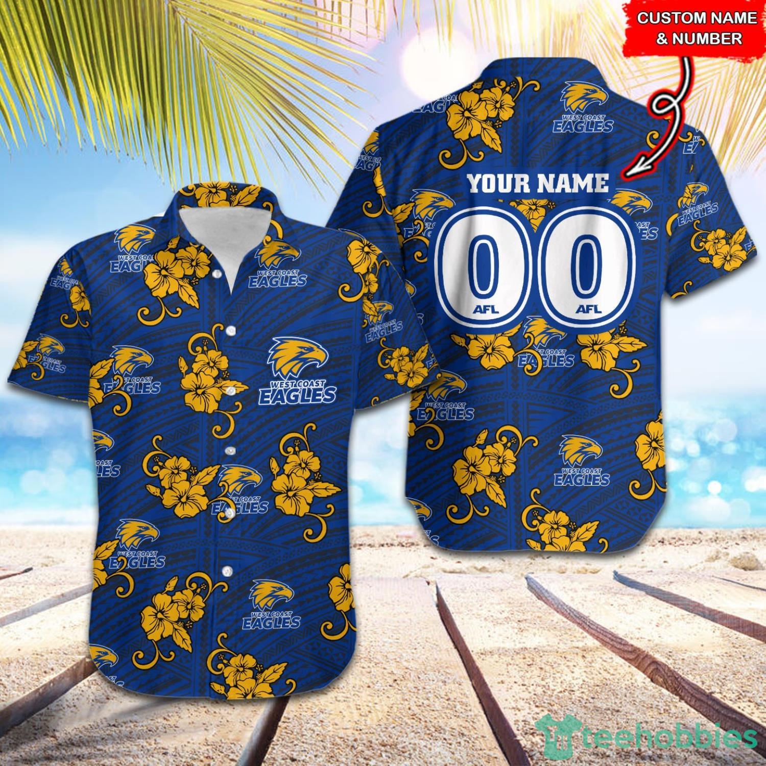 AFL West Coast Eagles Tribal Pattern Custom Name & Number Hawaiian Shirt Product Photo 1
