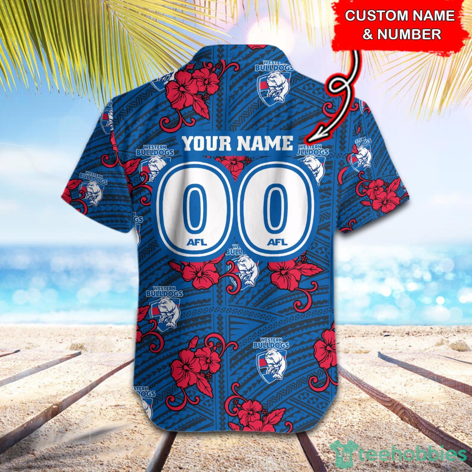 afl western bulldogs tribal pattern custom name number hawaiian shirt 2px AFL Western Bulldogs Tribal Pattern Custom Name & Number Hawaiian Shirt