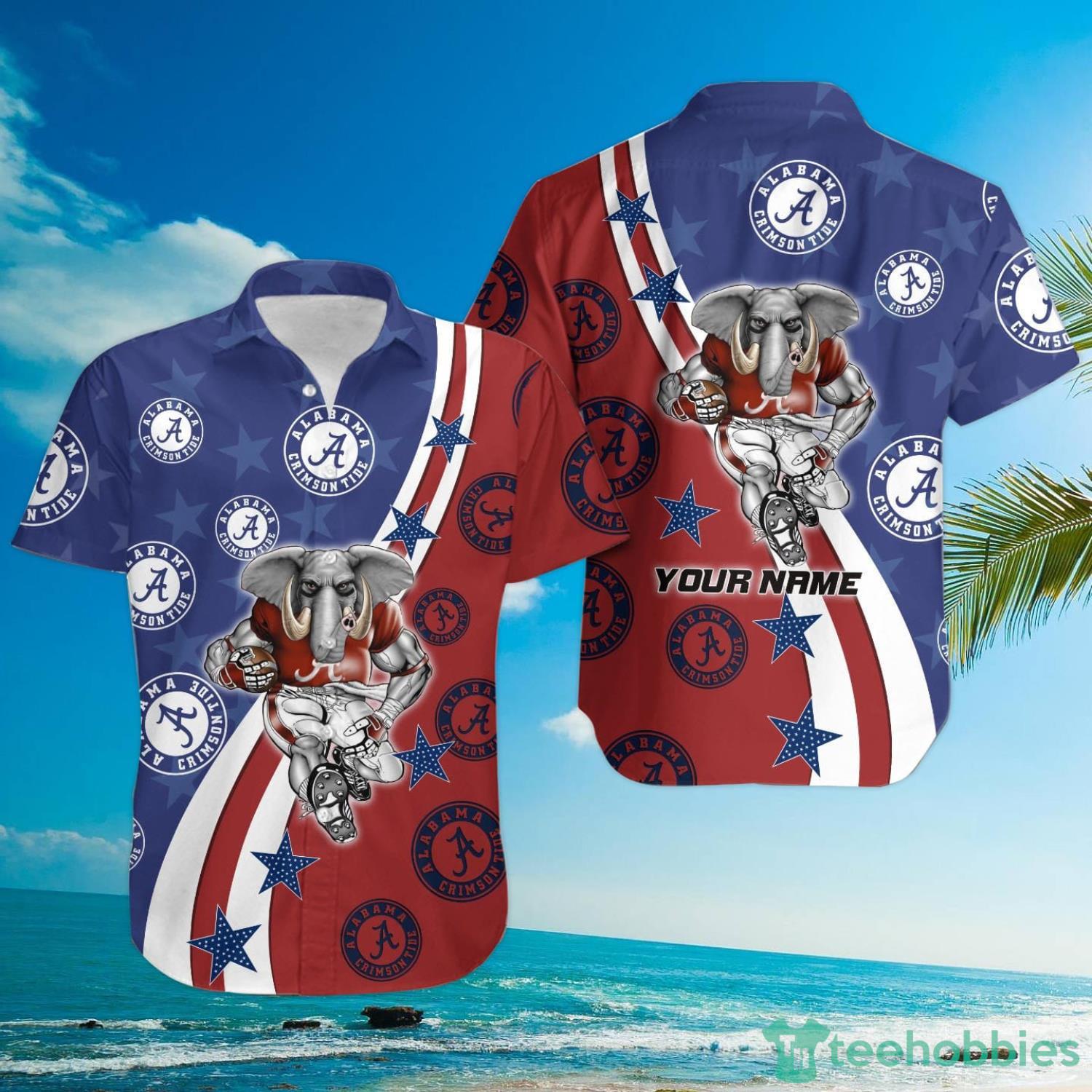 alabama crimson tide american flag custom name hawaiian shirt 2px Alabama Crimson Tide American Flag Custom Name Hawaiian Shirt
