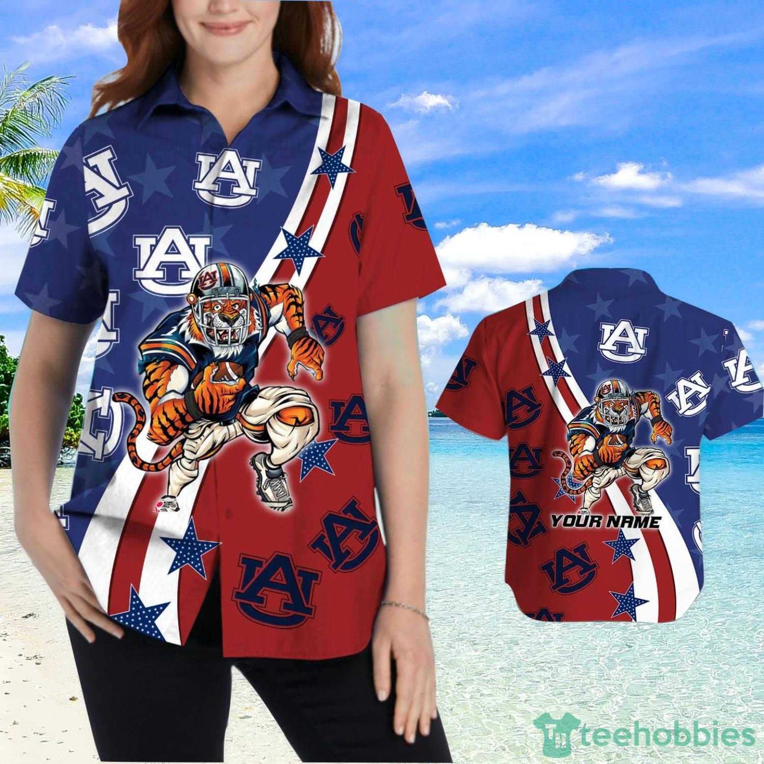 Auburn Tigers American Flag Custom Name Hawaiian Shirt Product Photo 2