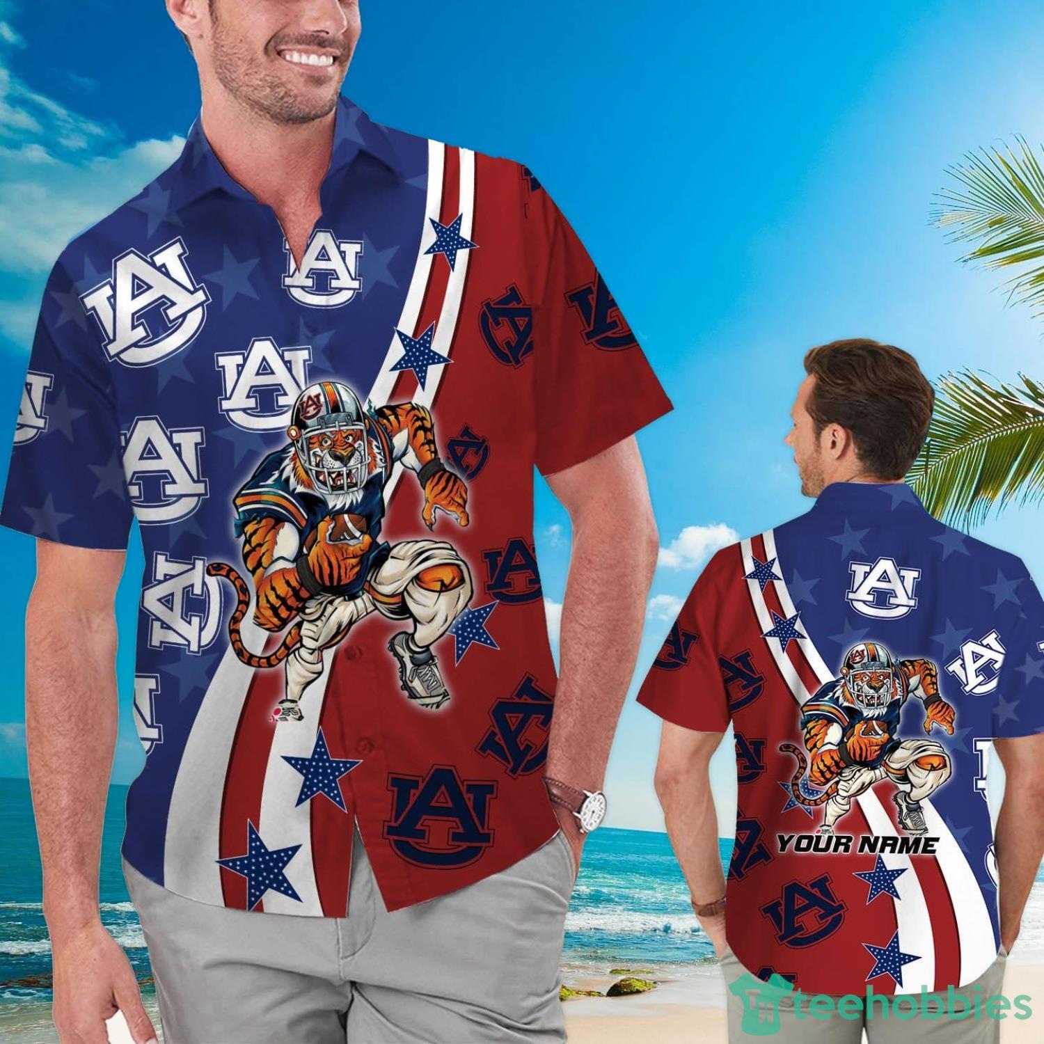 Auburn Tigers American Flag Custom Name Hawaiian Shirt Product Photo 1
