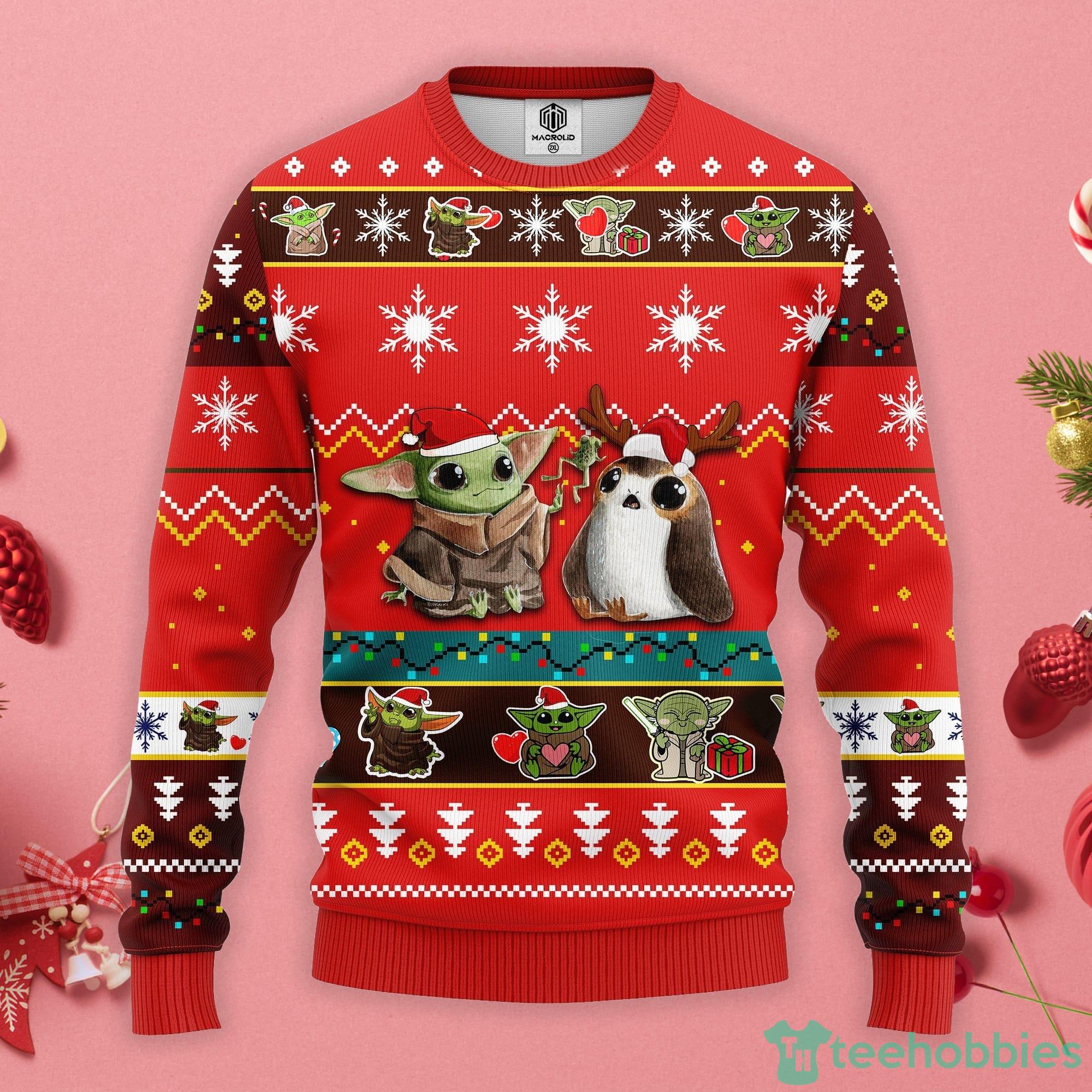 Baby Yoda And Penguin Christmas Gift Ugly Christmas Sweater Product Photo 1
