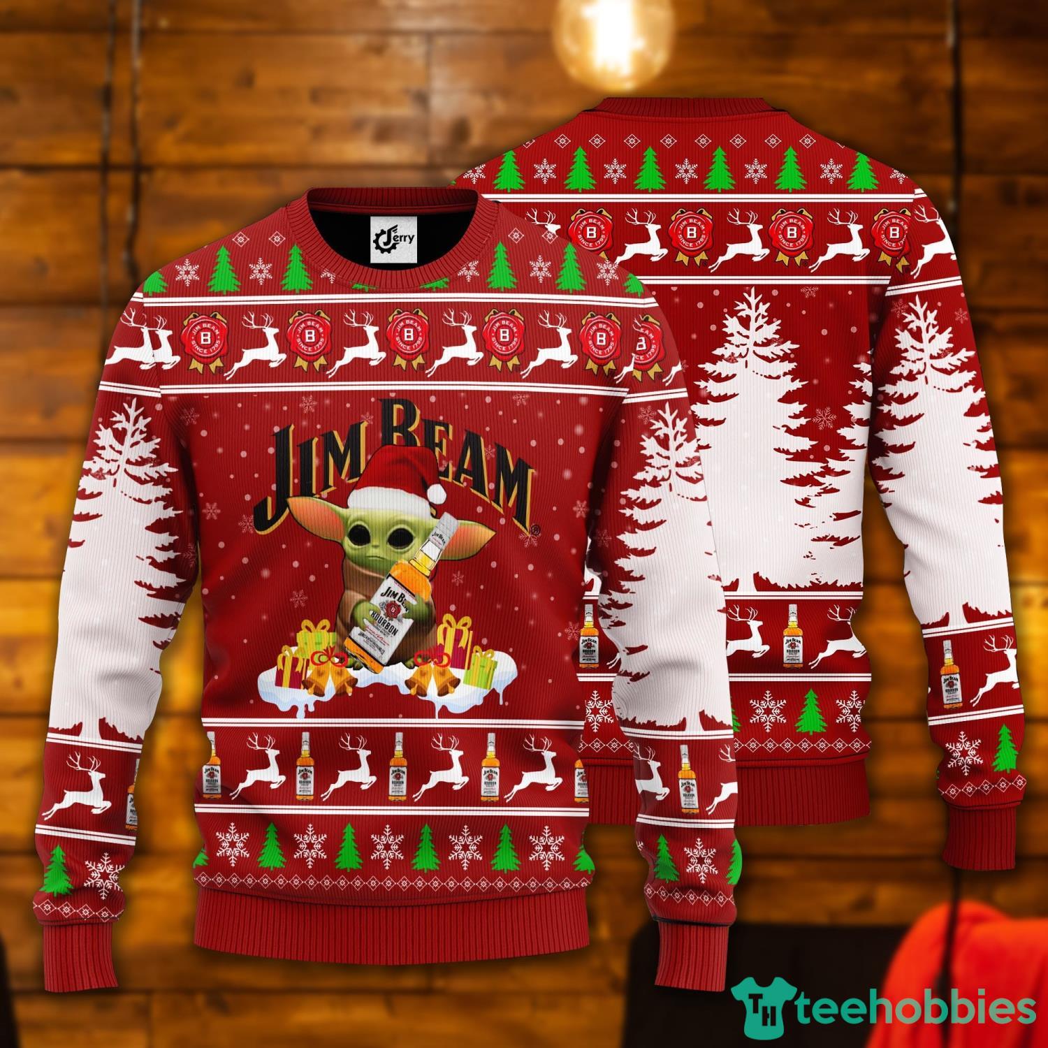 Baby Yoda Hug Jim Beam Ugly Christmas Sweater Product Photo 1