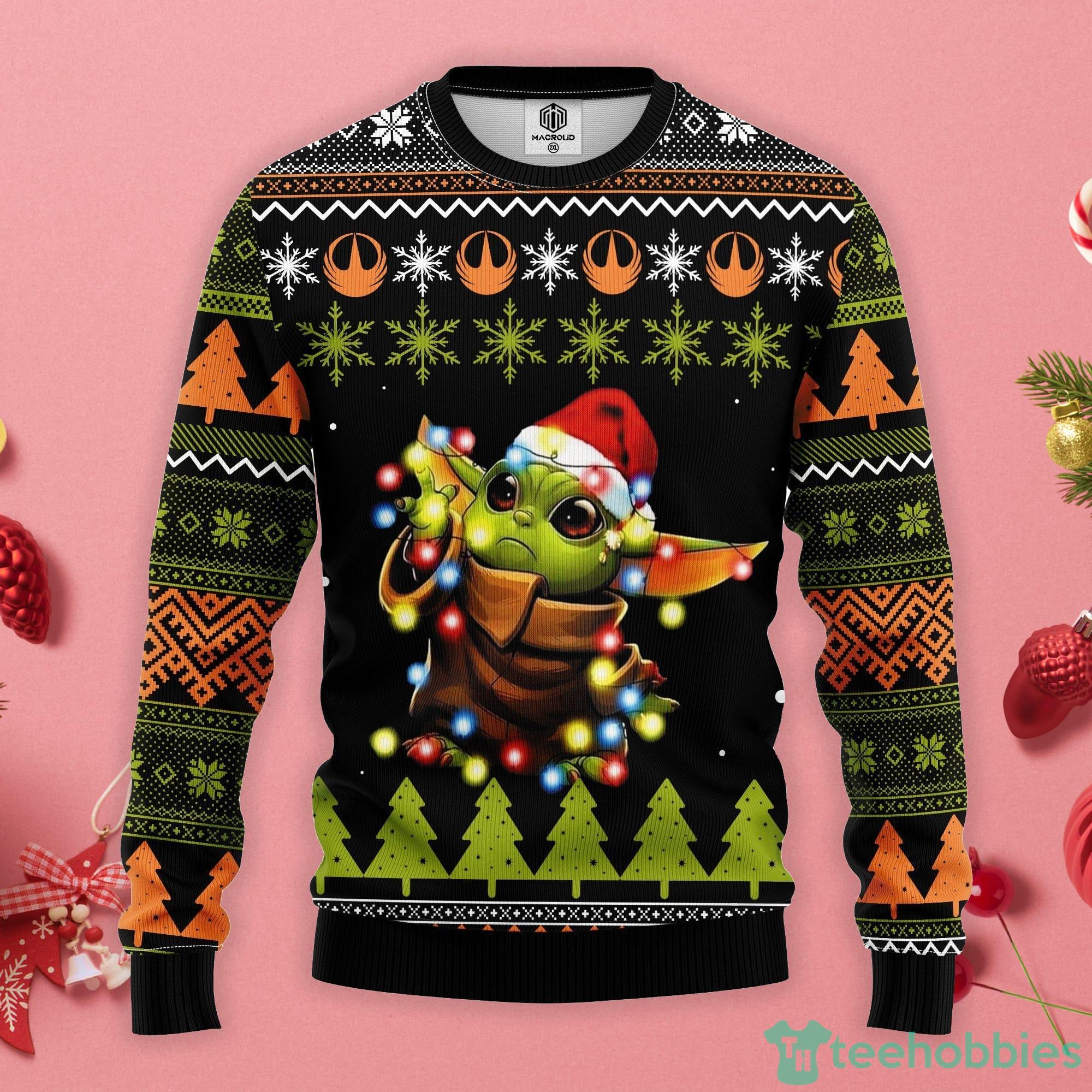Baby Yoda Santa Light Christmas Gift Ugly Christmas Sweater Product Photo 1