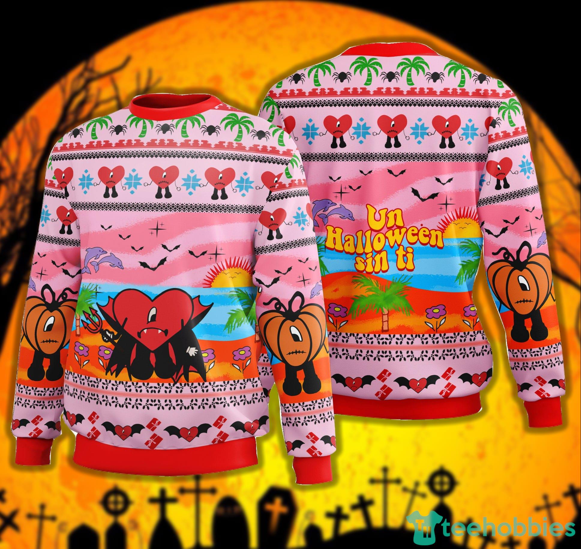 Bad Bunny Heart Bat Retro Sweater Un Halloween sin Ti Sweater Bad Bunny Halloween Pumpkin Sweater Product Photo 1