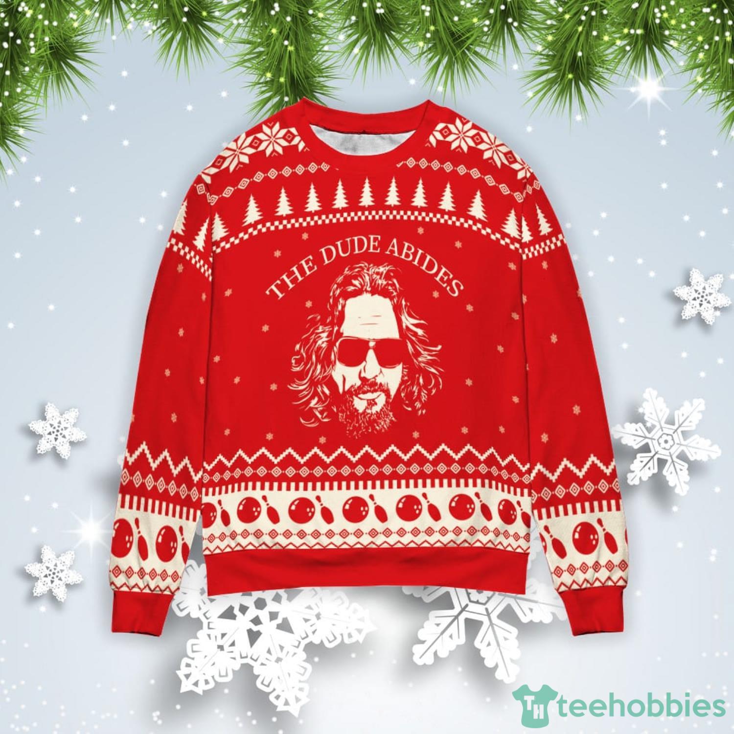 Big Lebowski The Dude Abides Christmas Gift Ugly Christmas Sweater Product Photo 1