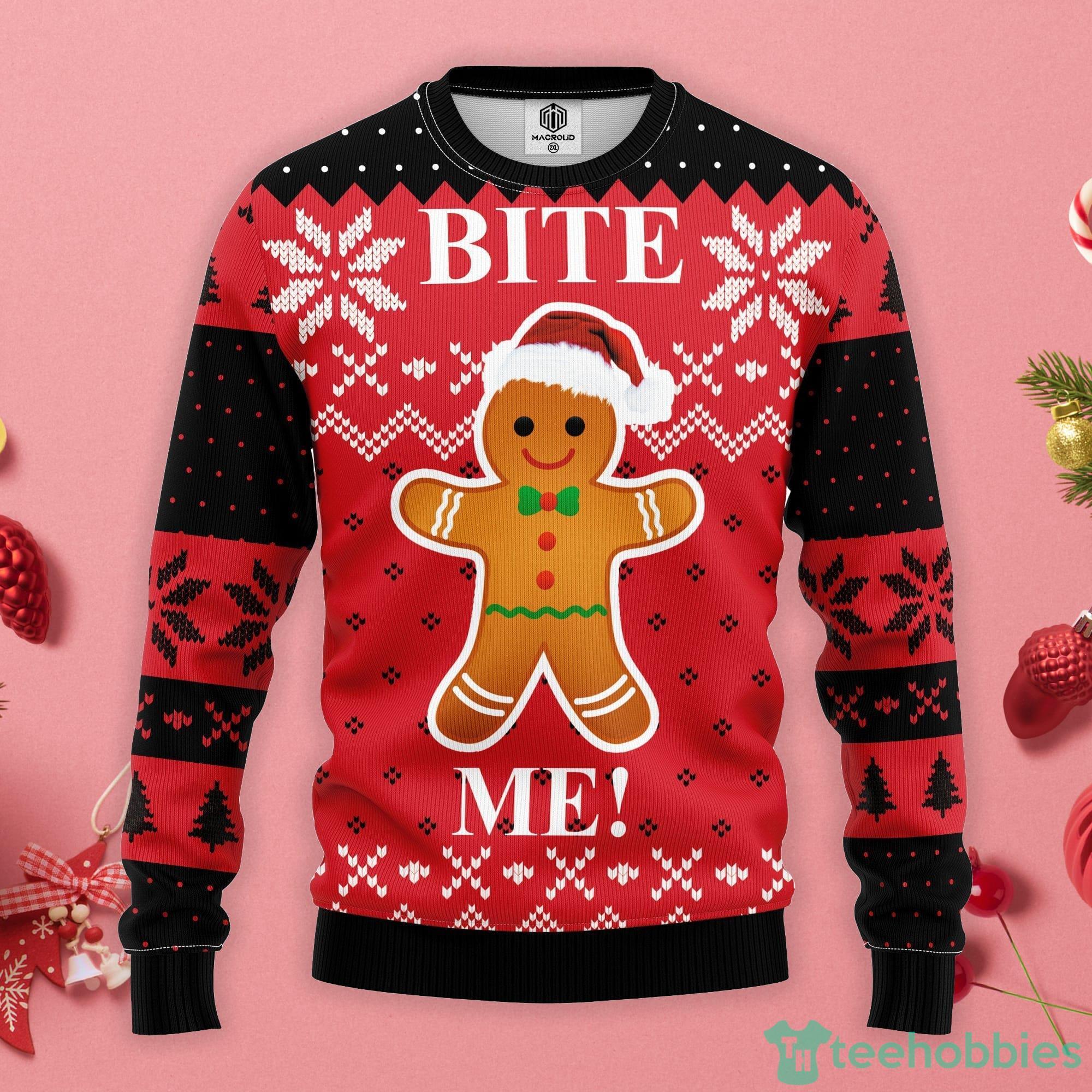 Bite Me Cookie Gingerbread Man Christmas Gift Ugly Christmas Sweater Product Photo 1
