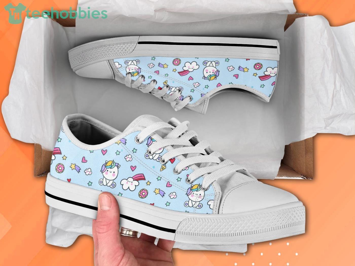 Blue Unicorn Pattern Low Top Shoes Product Photo 1