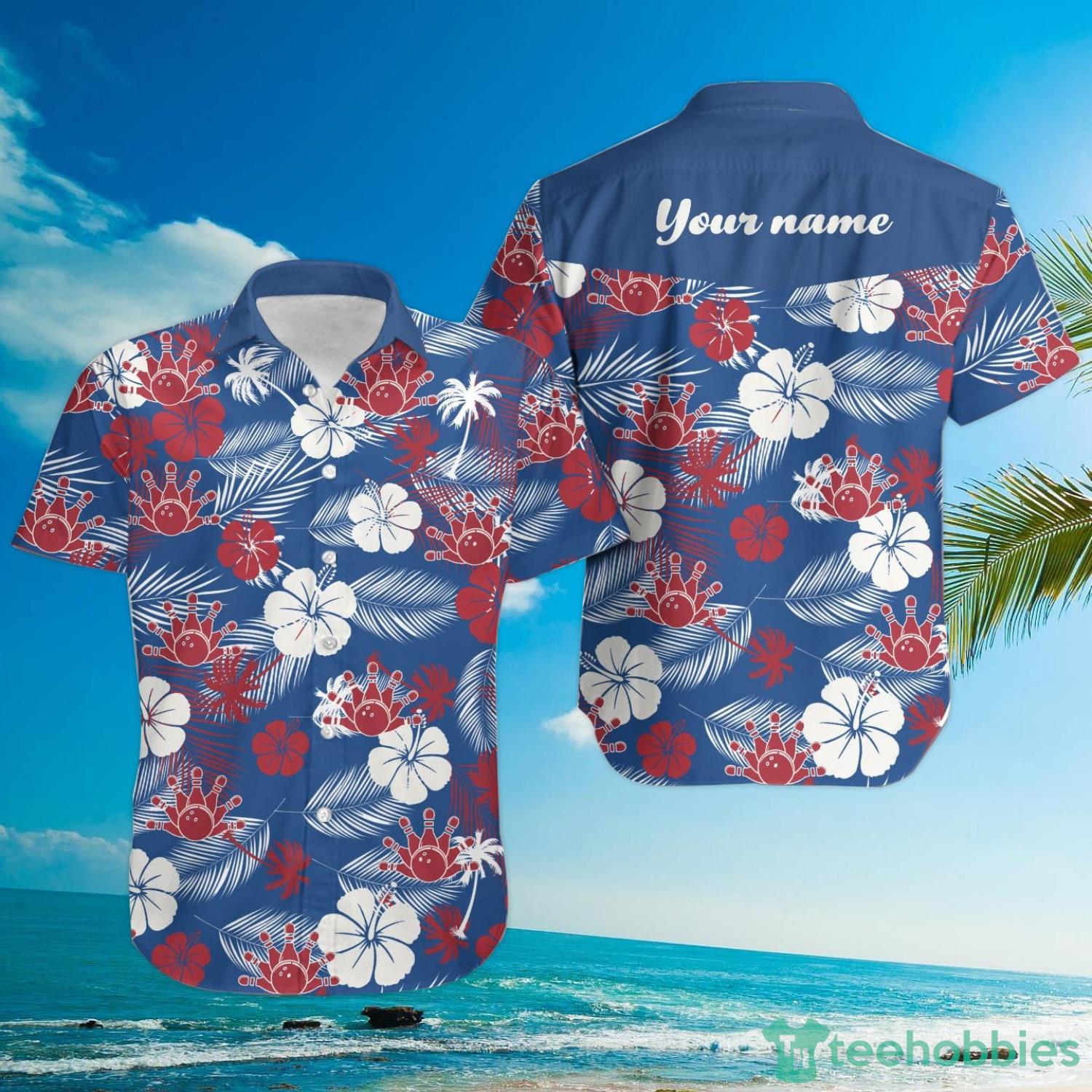 Bowling Aloha Floral Tropical Custom Name Hawaiian Shirt Product Photo 2