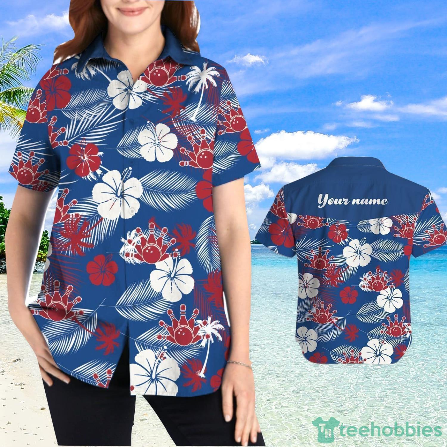 Bowling Aloha Floral Tropical Custom Name Hawaiian Shirt Product Photo 1