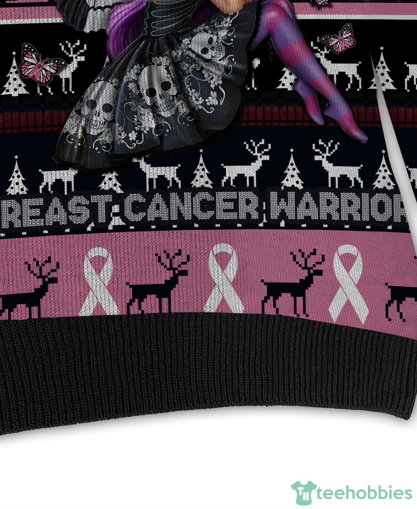 Breast Cancer Warrior With Pink Ribbons Christmas Gift Ugly Christmas  Sweater