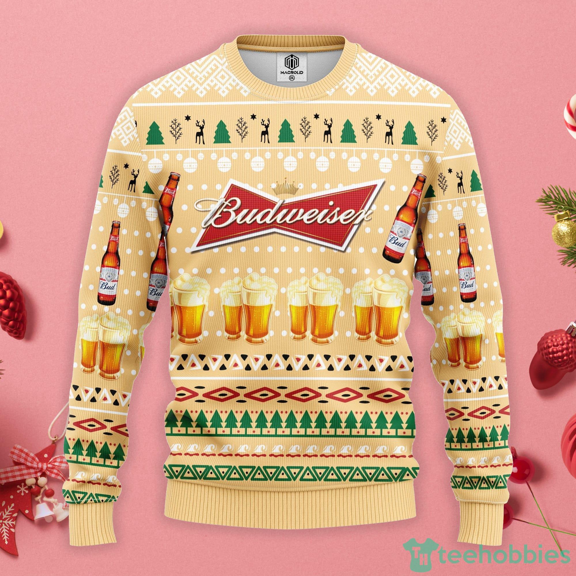 Budweiser Beer Christmas Gift Ugly Christmas Sweater Product Photo 1