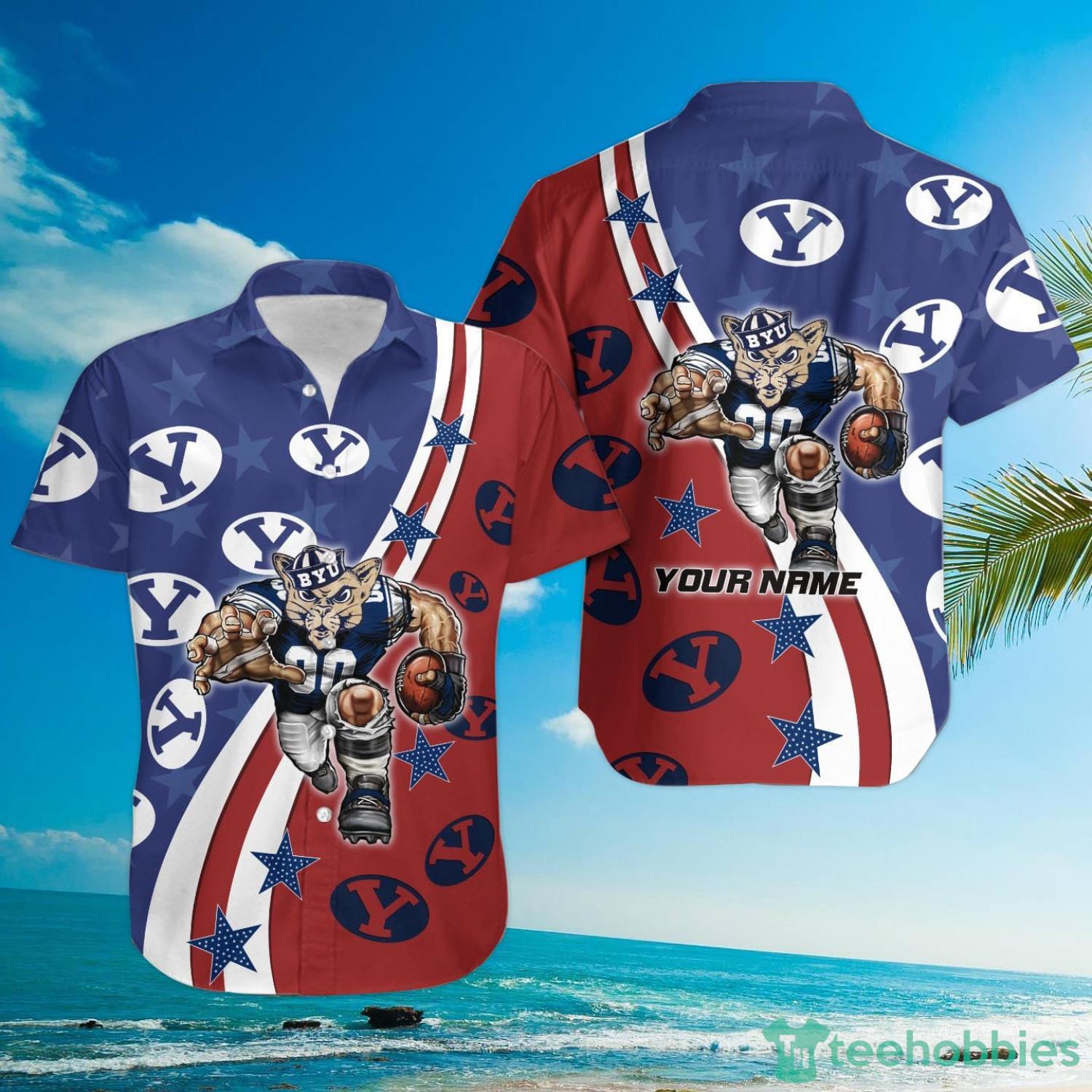 BYU Cougars American Flag Custom Name Hawaiian Shirt Product Photo 3