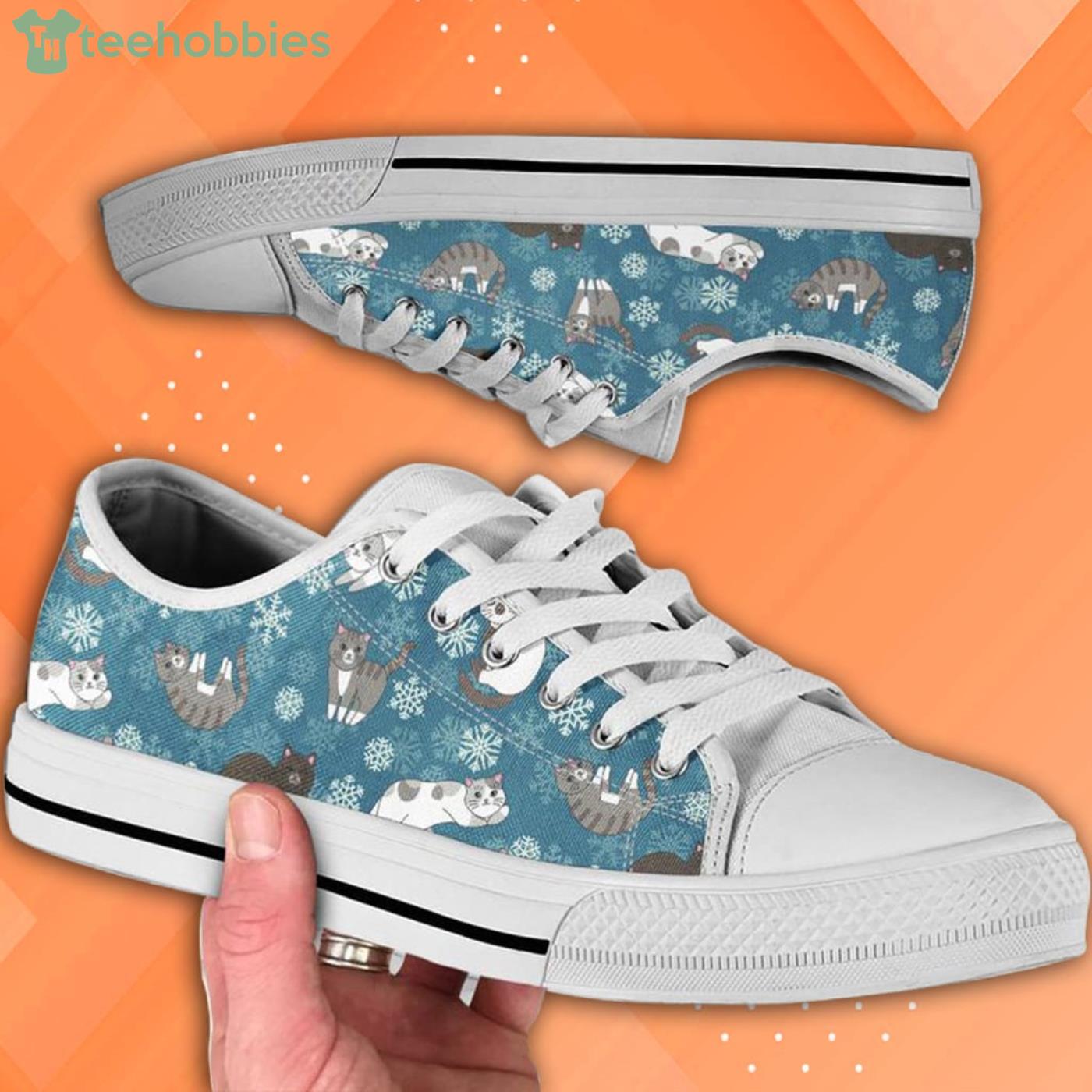 Cat Cute Pattern Blue Low Top Shoes Product Photo 1