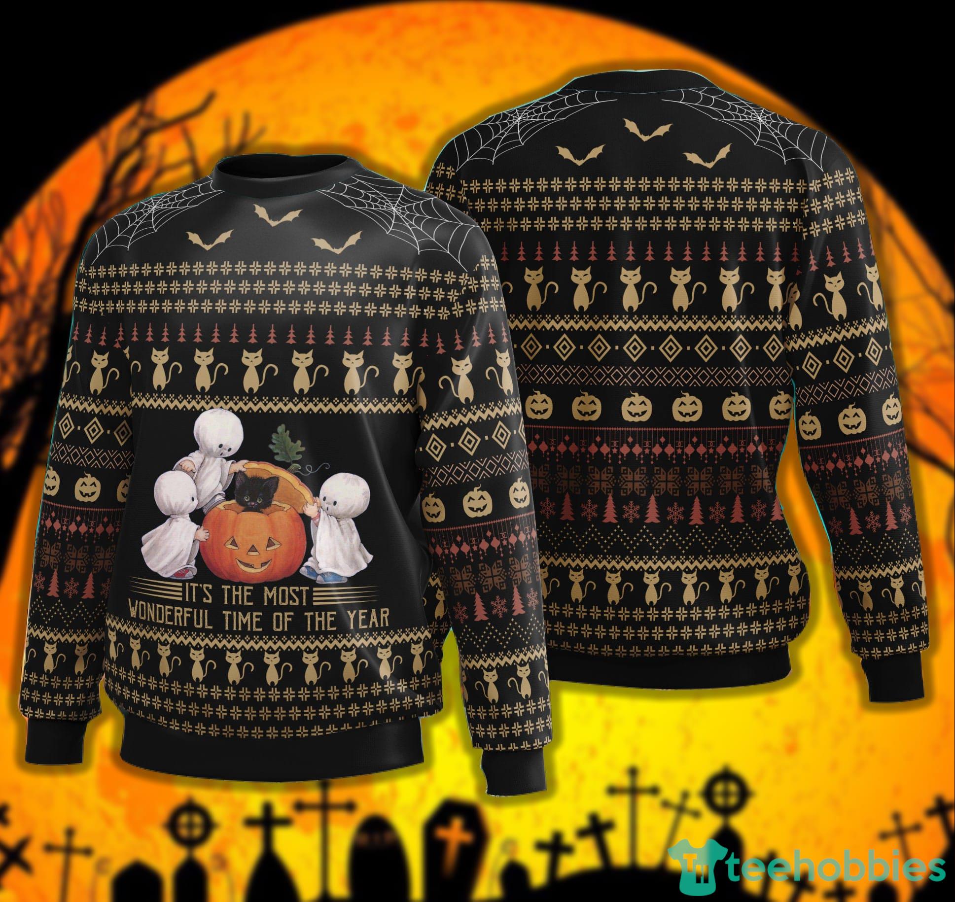 Cat Ghost Pumpkin Its the Most Wonderful Time of the Year Halloween Sweaters Product Photo 1