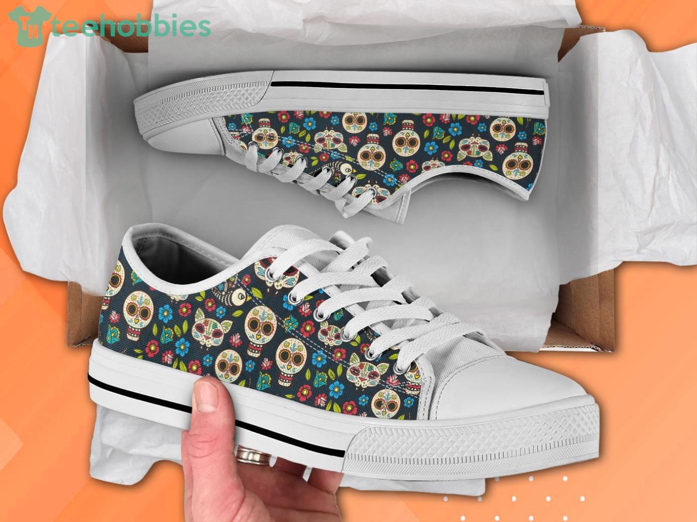 Cat Sugarskull Pattern Low Top Shoes Product Photo 1