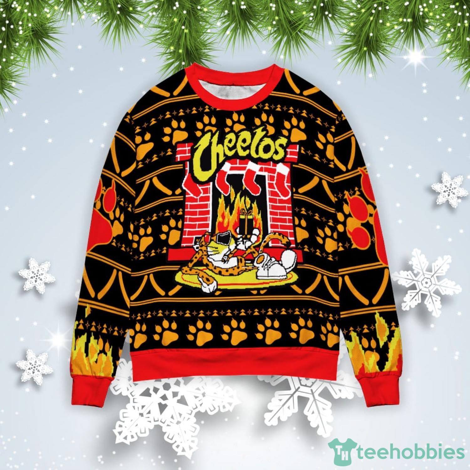 Cheetos Chester Cheetah Fireplace Christmas Gift Ugly Christmas Sweater Product Photo 1
