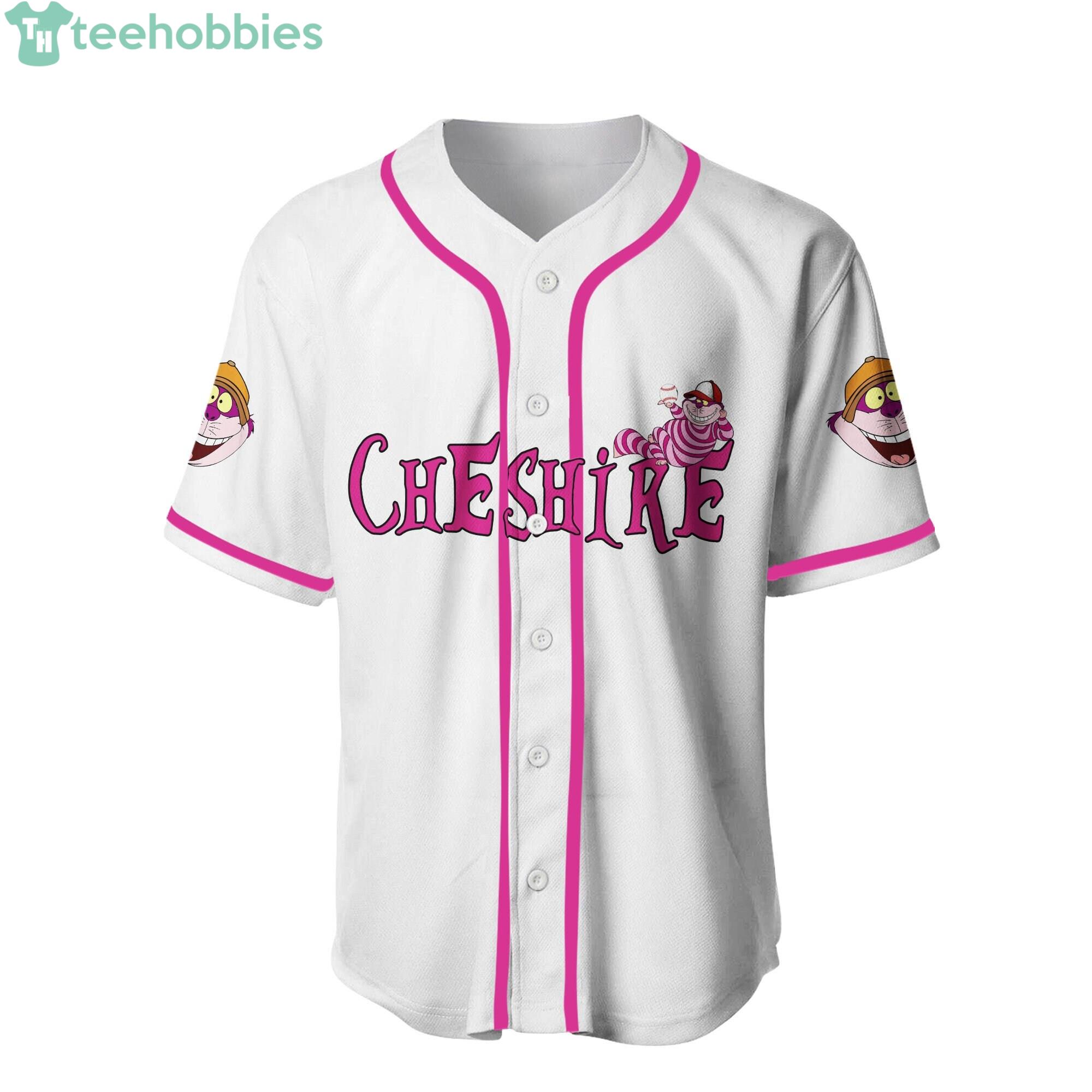 Chesire Cat Alice In Wonderland White Pink Disney Cartoon Baseball Jersey  Shirt