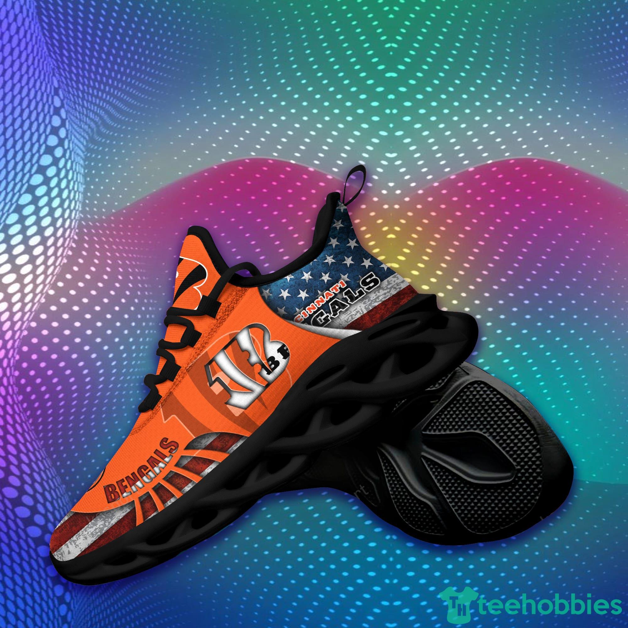 Cincinnati Bengals Exotic Ugly Christmas Snow Flowers Orange Color Sneakers  Max Soul Shoes For Fans Gift - Banantees