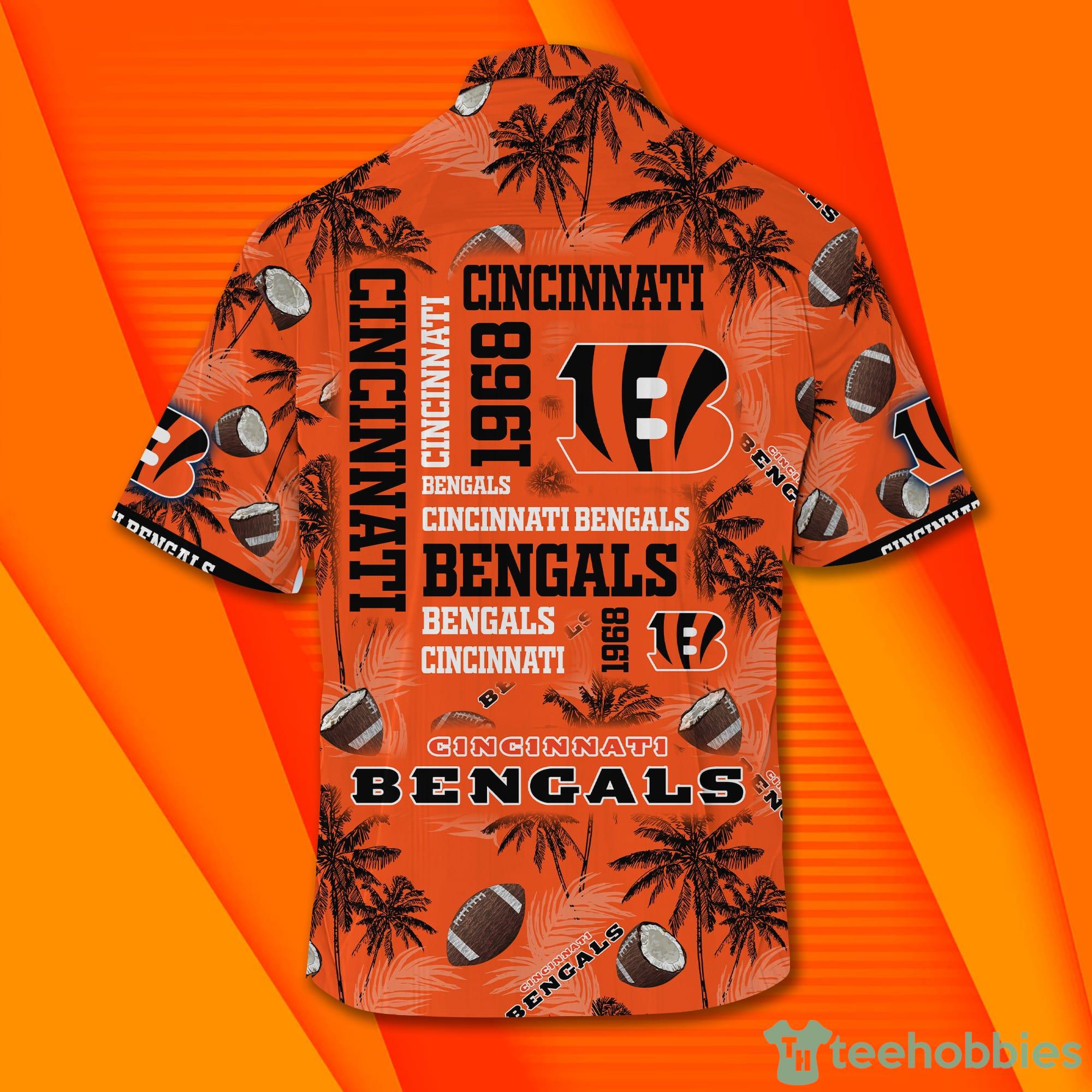 Custom Name NFL Cincinnati Bengals Palm Tree Pattern Dark And Orange  Hawaiian Shirt And Short