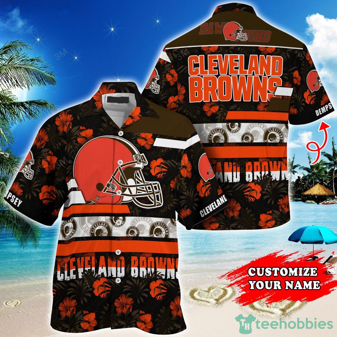 Cleveland Browns NFL Custom Name Tropical Flowers Pattern Short Sleeves Hawaiian Shirt Product Photo 1