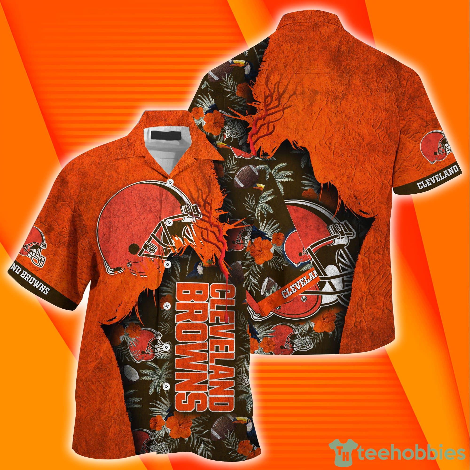 Cleveland Browns NFL Grunge Texture Print Combo Hawaiian Shirt And Short Pants Product Photo 1