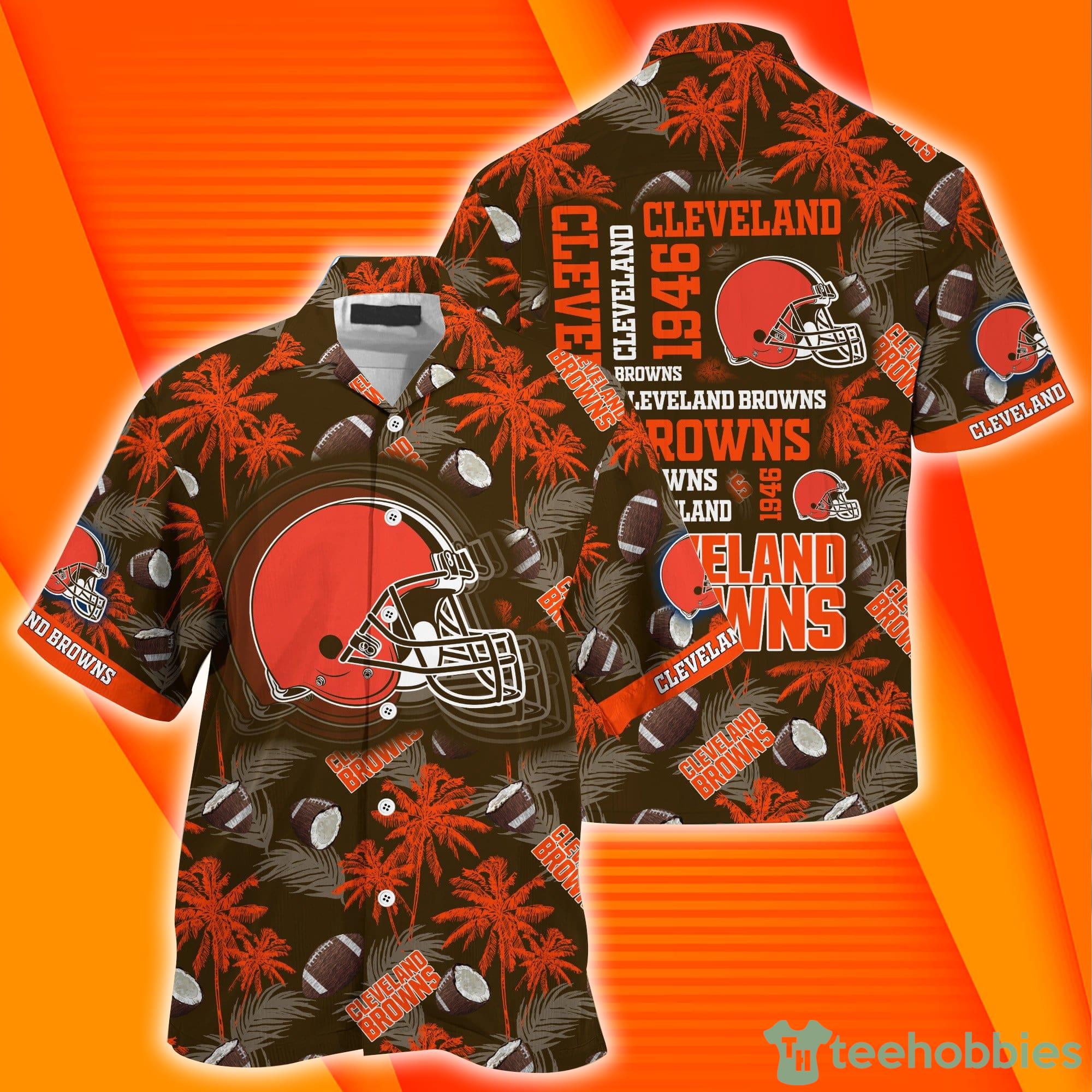 Cleveland Browns NFL Palm Trees Pattern Combo Hawaiian Shirt And Short Pants Product Photo 1