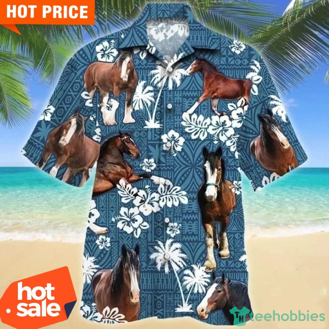 Clydesdale Horse Blue Tribal Pattern Hawaiian Shirt Cheap Hawaiian Shirts Product Photo 1