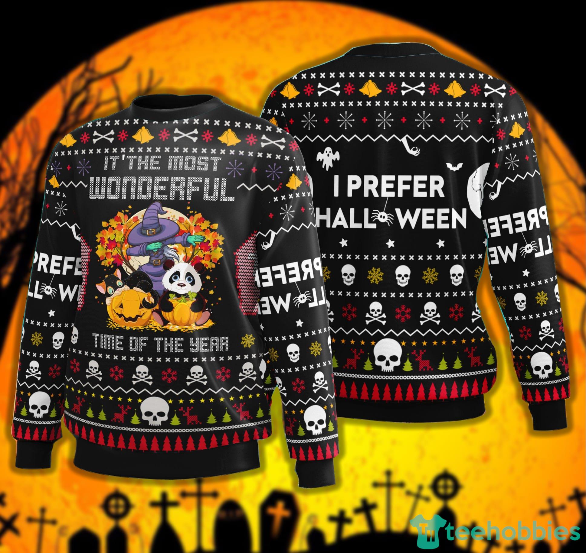 Cute Halloween Panda Pumpkin Witch Its the Most Wonderful Time of the Year Halloween Sweater Product Photo 1