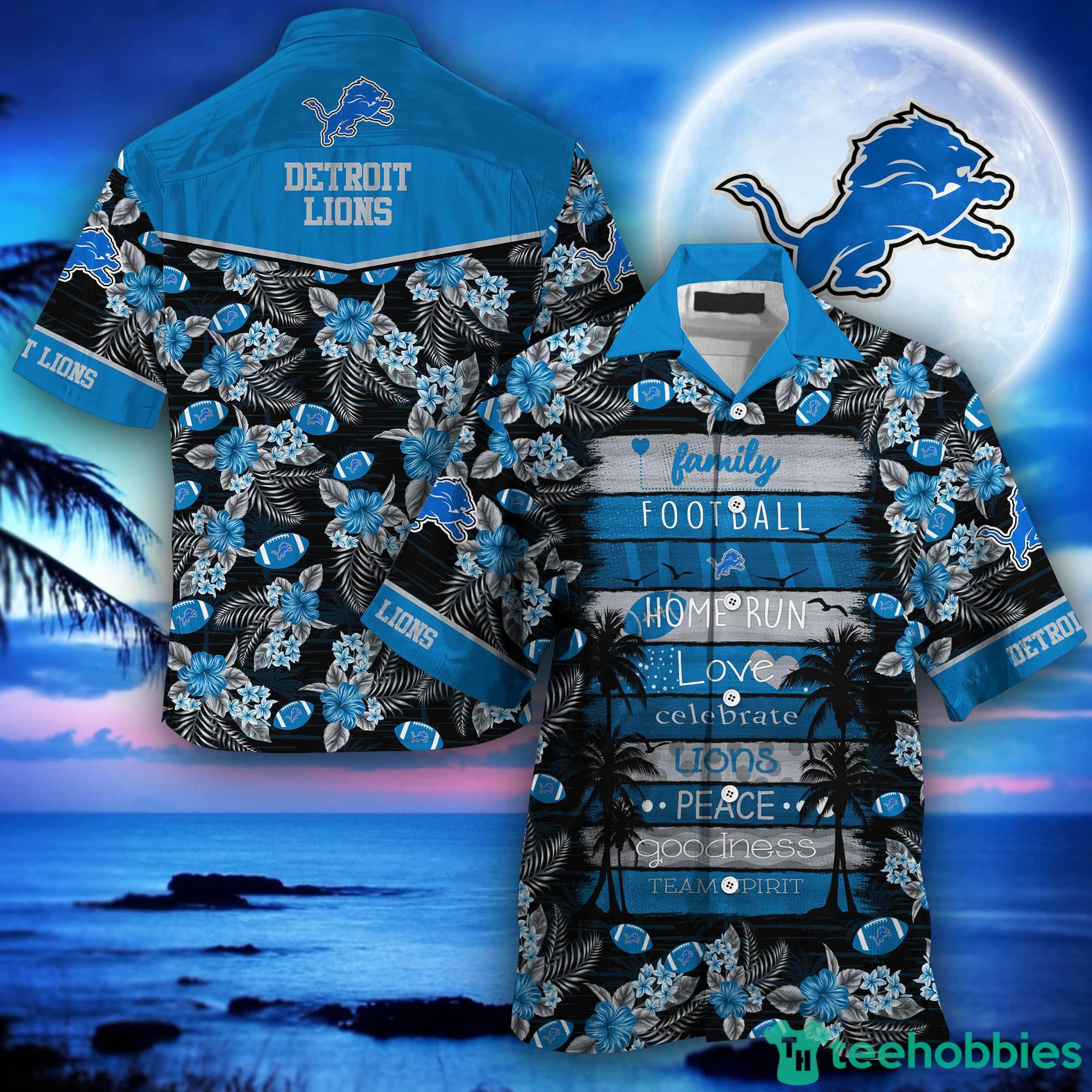 Detroit Lions NFL And Tropical Pattern Combo Hawaiian Shirt And Short Pants Product Photo 1