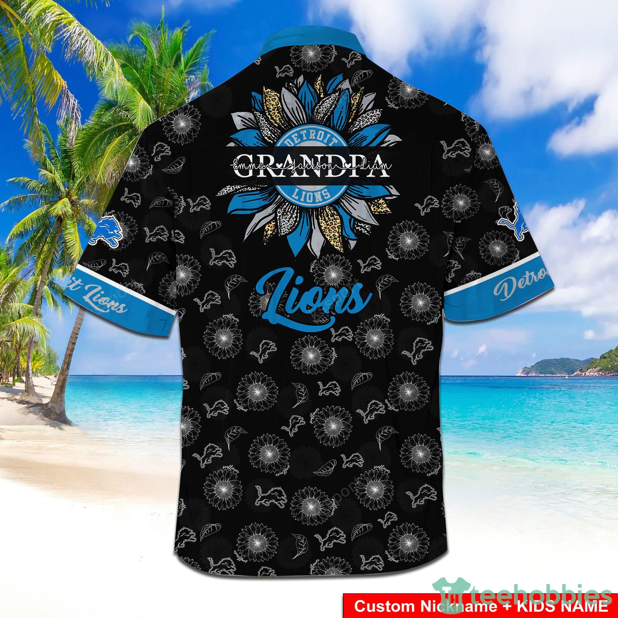 Detroit Lions NFL Custom Name Sunflowers And American Flag Hawaiian Shirt