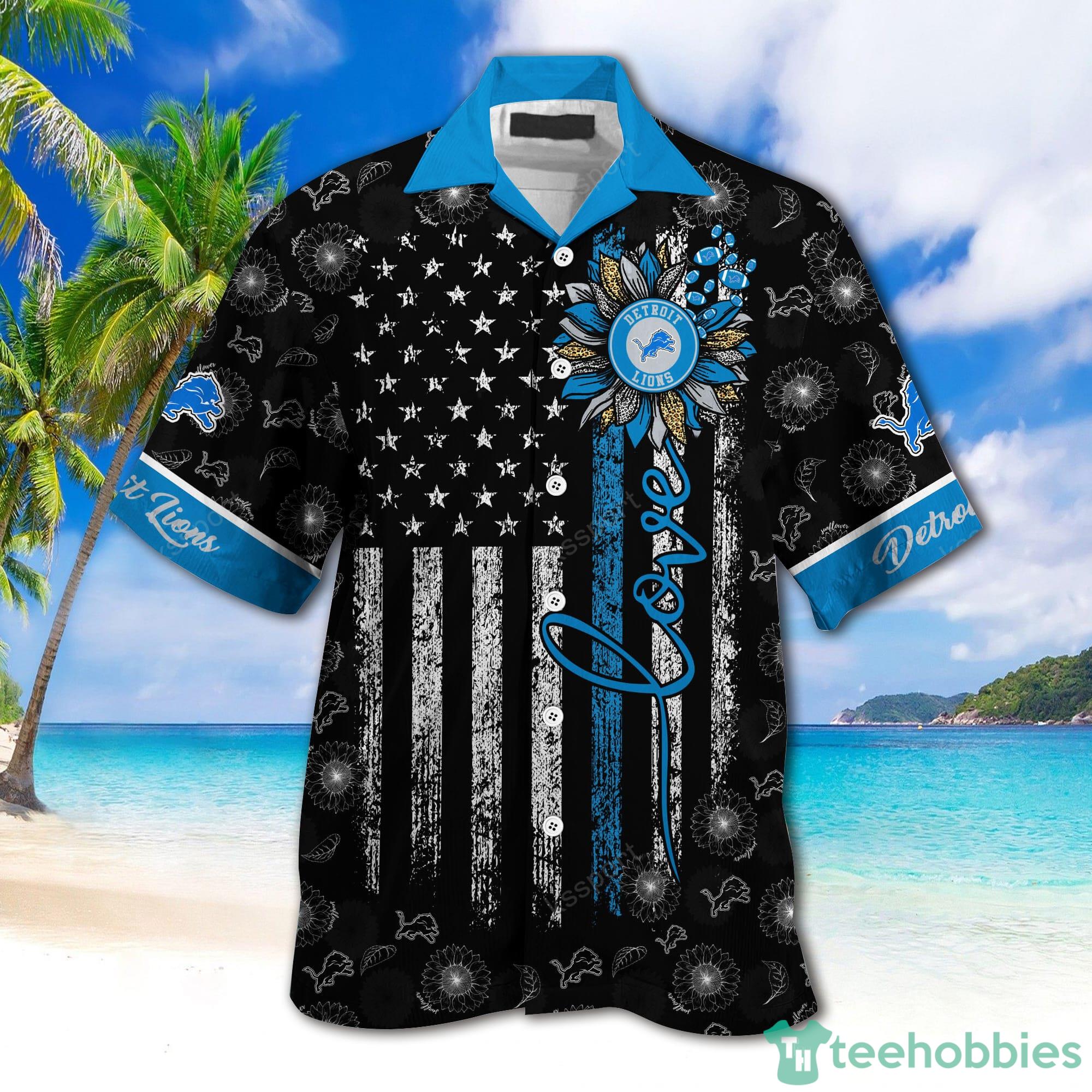 BEST NFL Detroit Lions Hawaiian Shirt Graphic American Flag Print