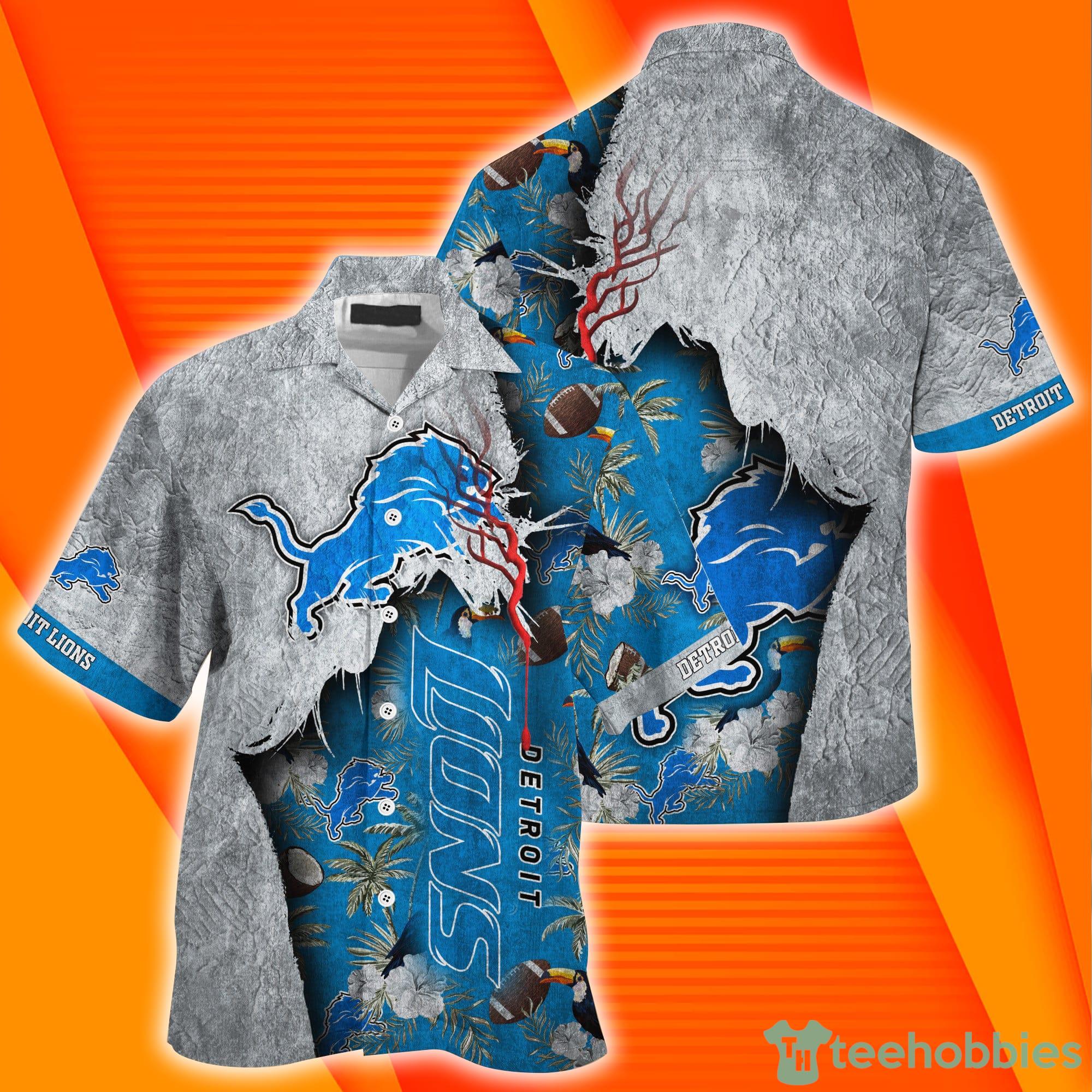 Detroit Lions NFL Grunge Texture Print Combo Hawaiian Shirt And Short Pants Product Photo 1
