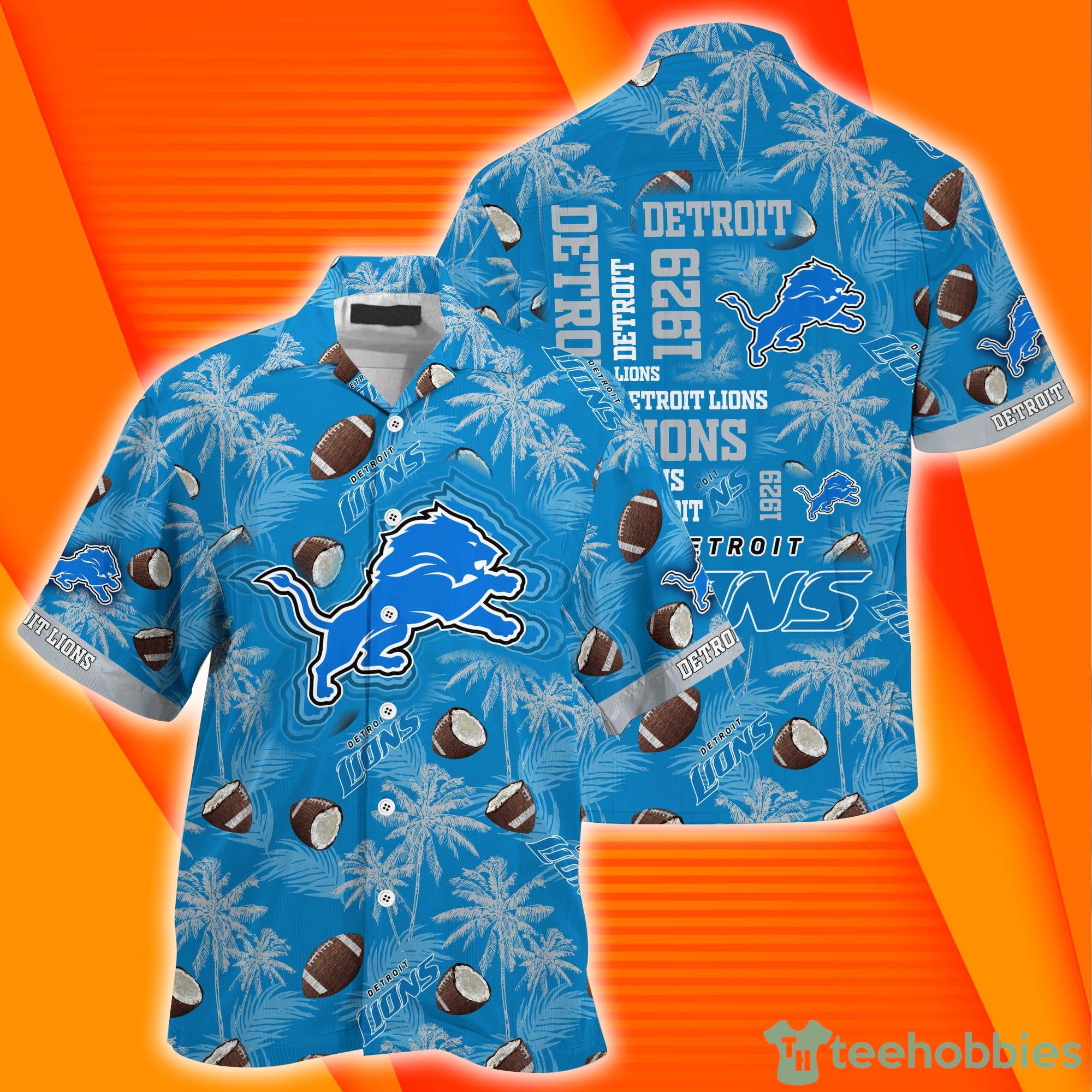 Detroit Lions NFL Palm Trees Pattern Combo Hawaiian Shirt And Short Pants Product Photo 1