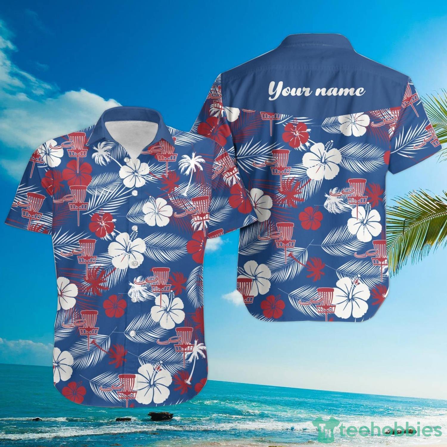 Disc Golf Aloha Floral Tropical Custom Name Hawaiian Shirt Product Photo 2