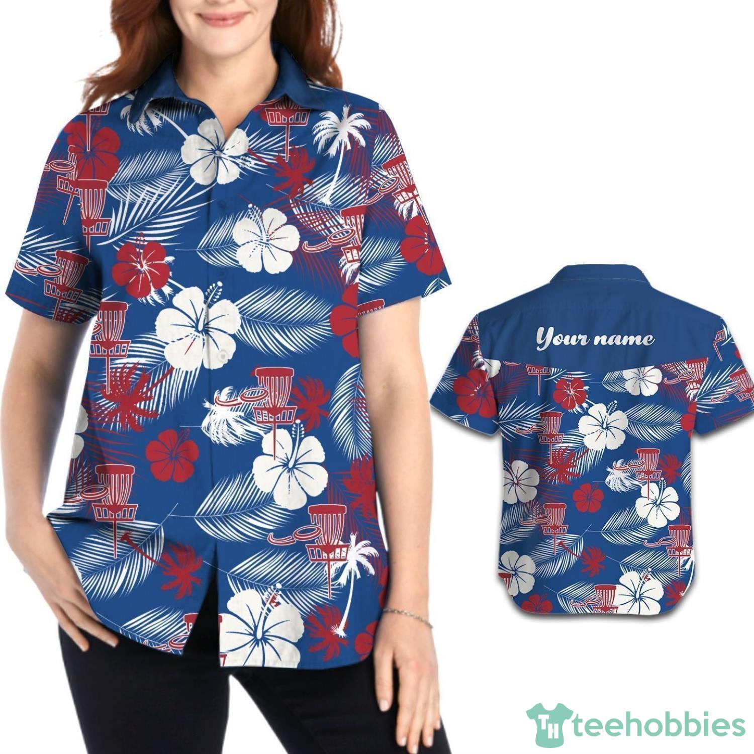 Disc Golf Aloha Floral Tropical Custom Name Hawaiian Shirt Product Photo 1