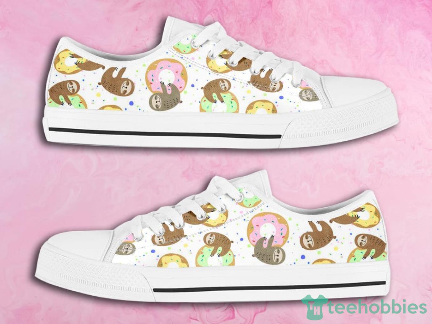 Donuts Sloth Cute Pattern Low Top Canvas Shoes image Donuts Sloth Cute Pattern Low Top Canvas Shoes Product Photo 2