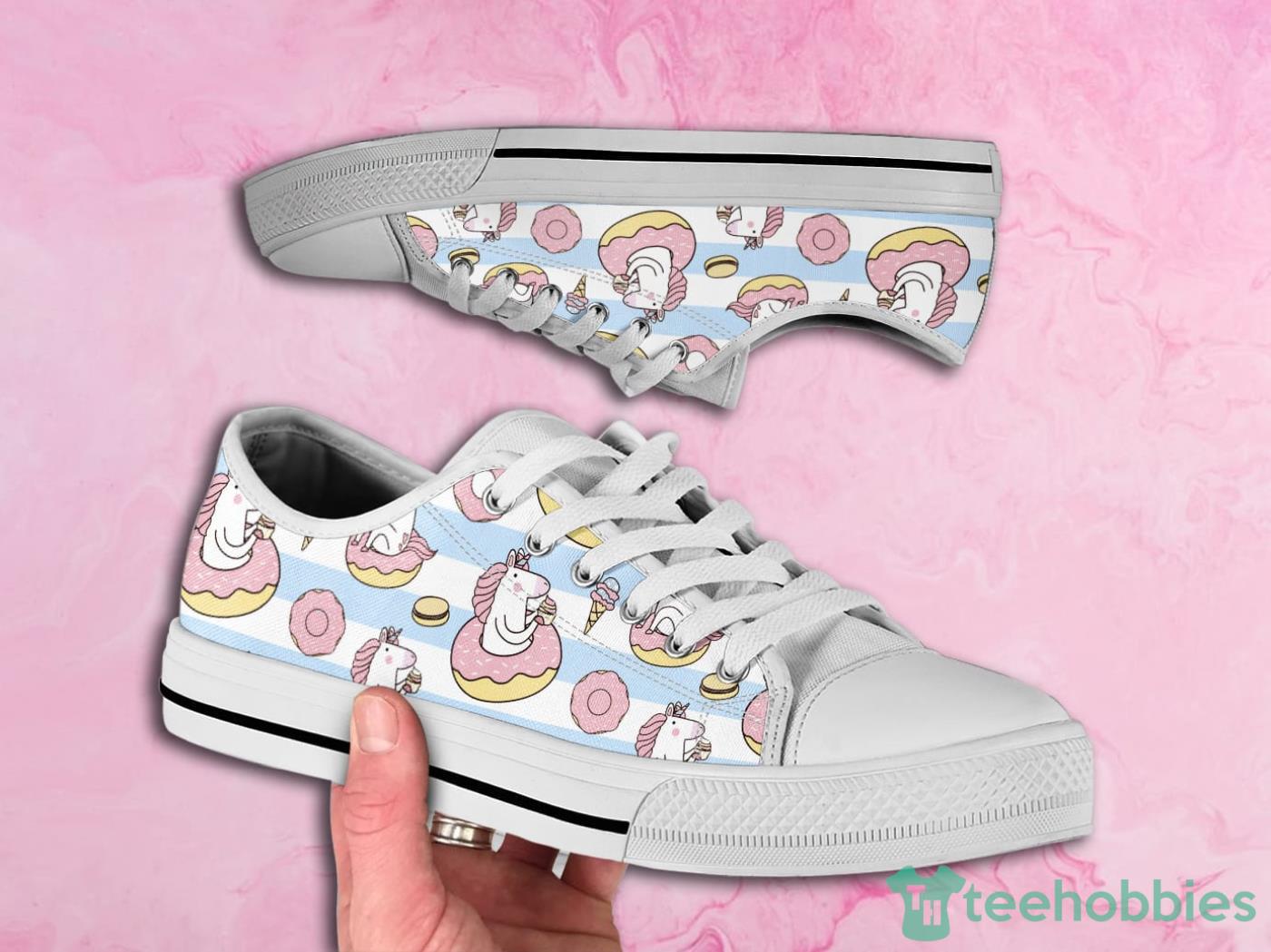 Donuts Unicorn Cute Pattern Low Top Canvas Shoes Product Photo 1