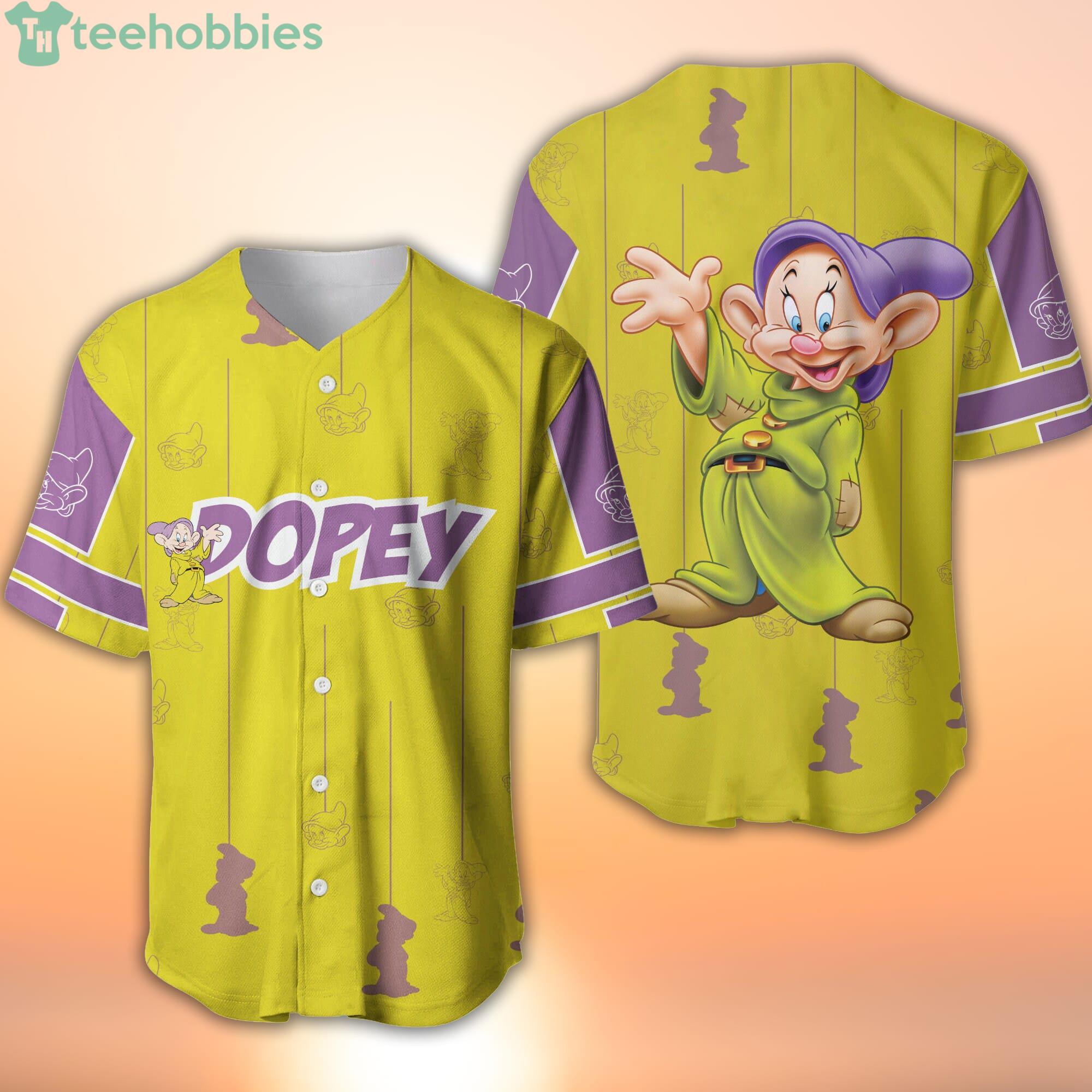Dopey Dwarf Green Purple Stripes Patterns Disney Cartoon Baseball Jersey  Shirt