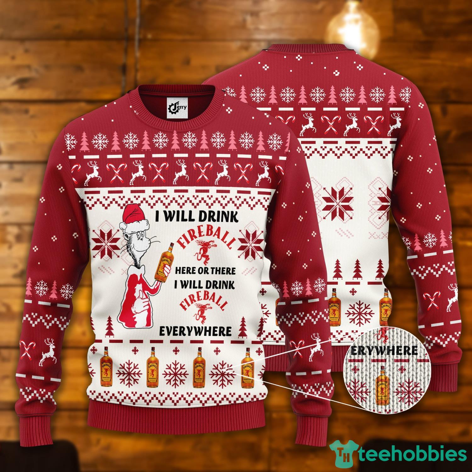 Dr. Seuss I Will Drink Fireball Here Or There Ugly Christmas Sweater Product Photo 1