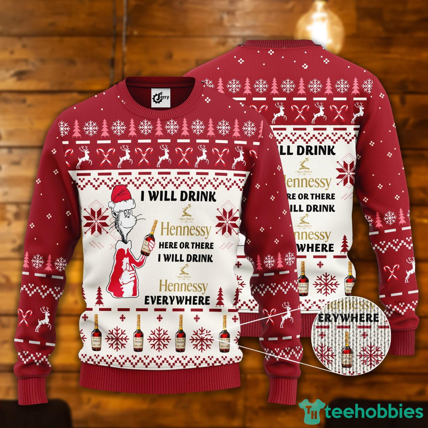 Dr. Seuss I Will Drink Hennessy Here Or There Ugly Christmas Sweater Product Photo 1