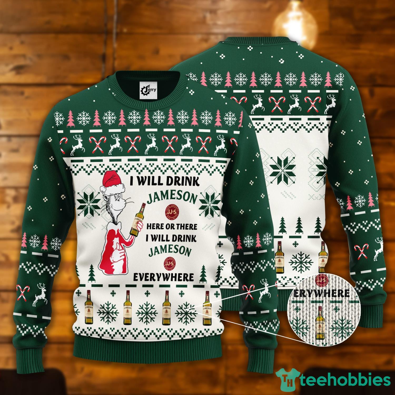 Dr. Seuss I Will Drink Jameson Here Or There Ugly Christmas Sweater Product Photo 1
