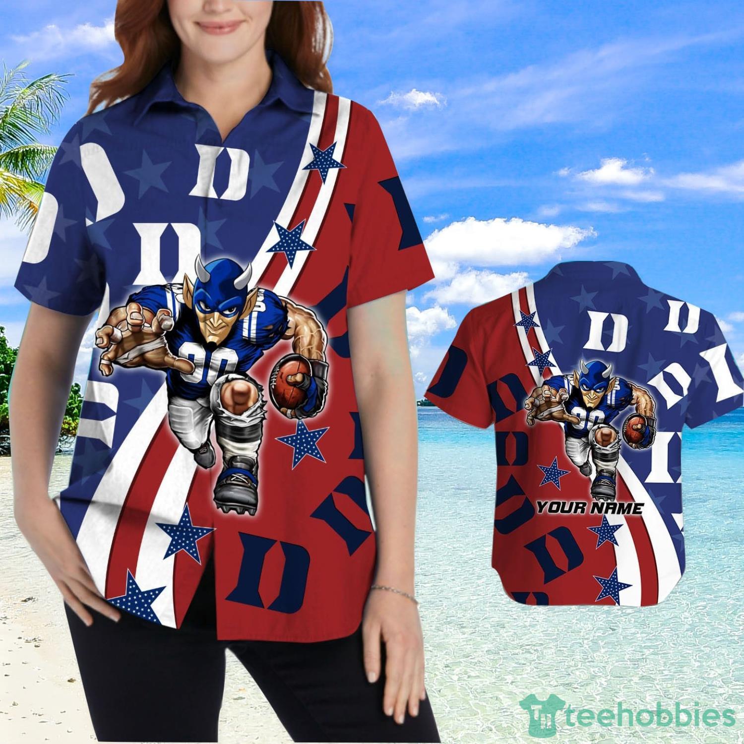 Duke Blue Devils American Flag Custom Name Hawaiian Shirt Product Photo 2
