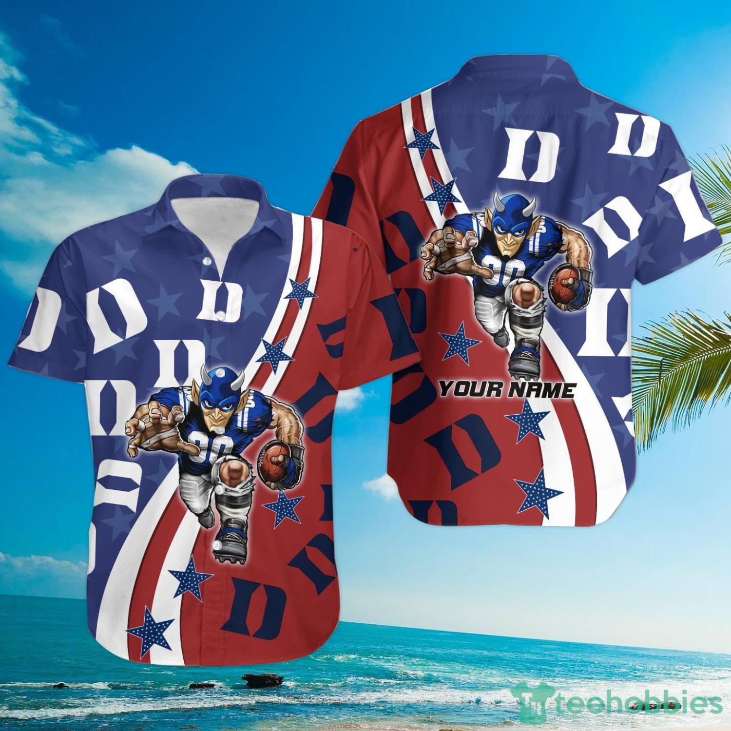 Duke Blue Devils American Flag Custom Name Hawaiian Shirt Product Photo 3