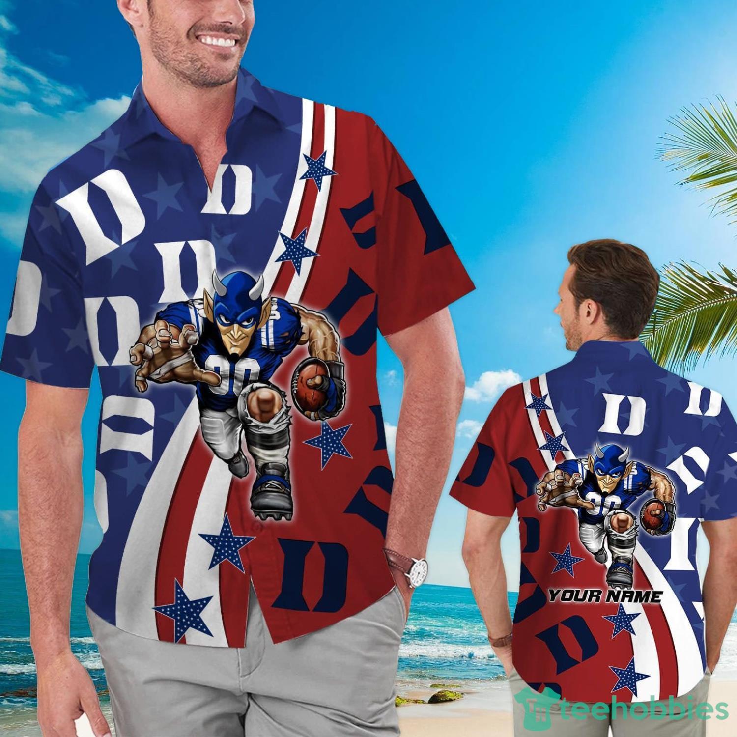 Duke Blue Devils American Flag Custom Name Hawaiian Shirt Product Photo 1