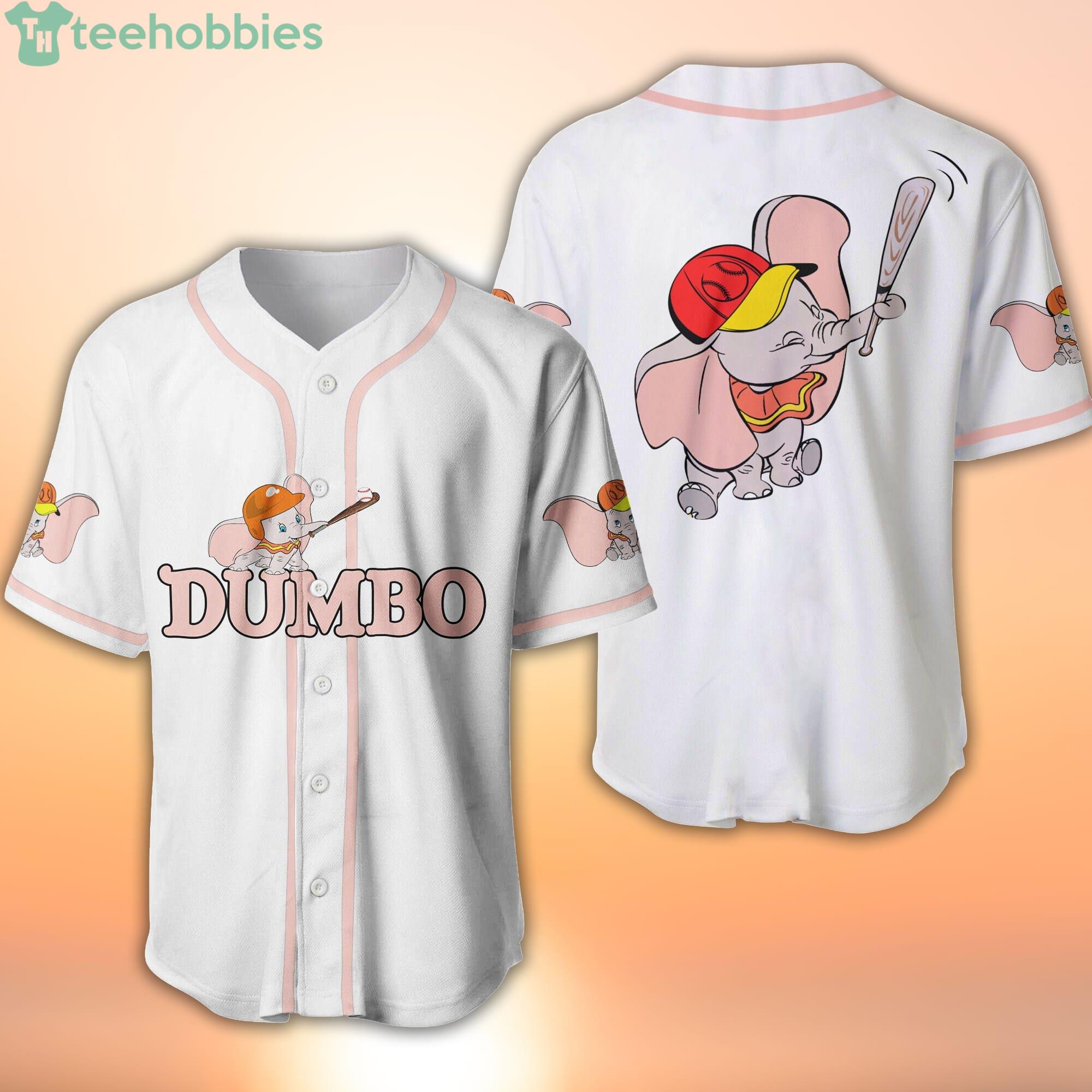 Dumbo Elephant White Pink Disney Cartoon Baseball Jersey Shirt