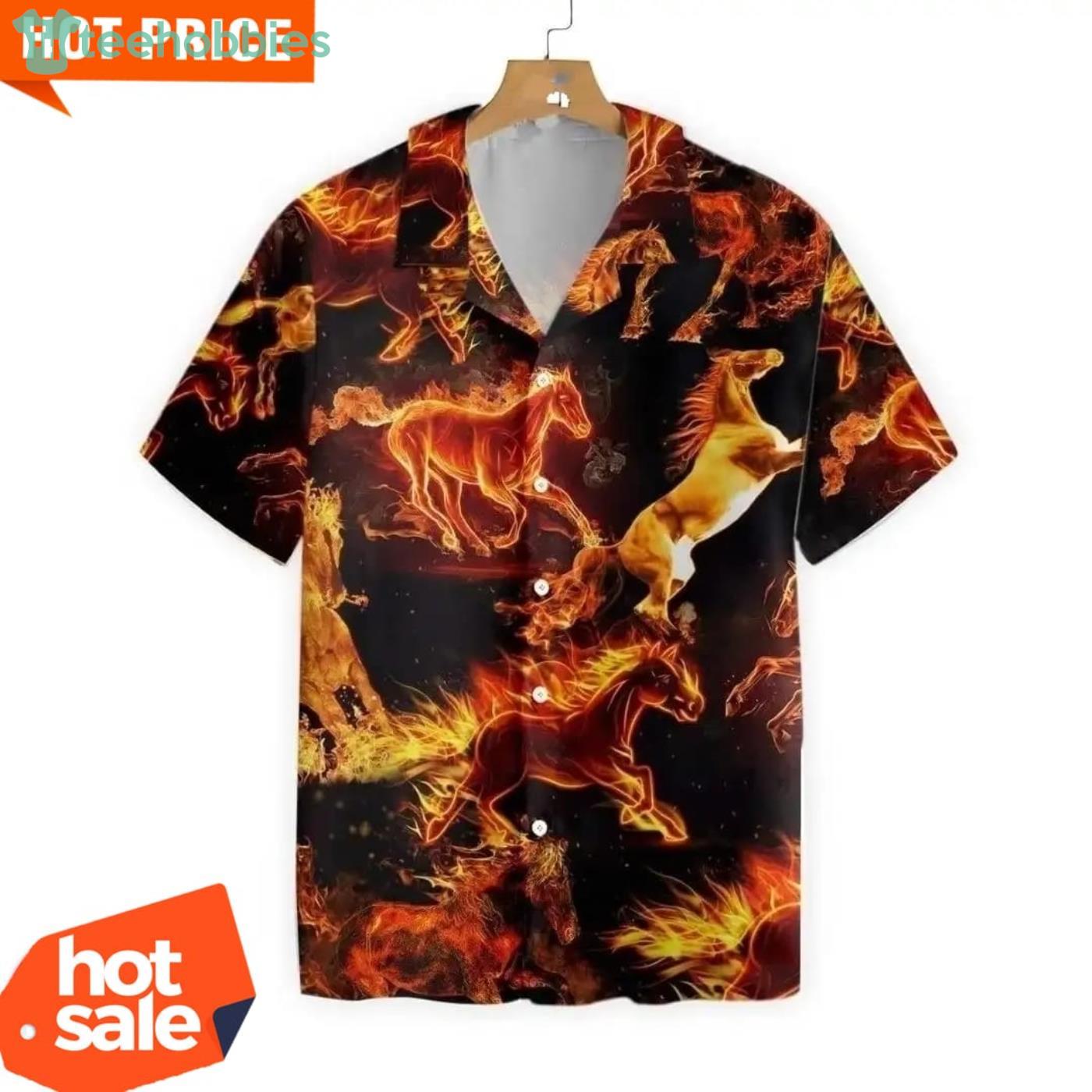 Flaming Horses Short Sleevs Aloha Hawaiian Shirt Product Photo 1