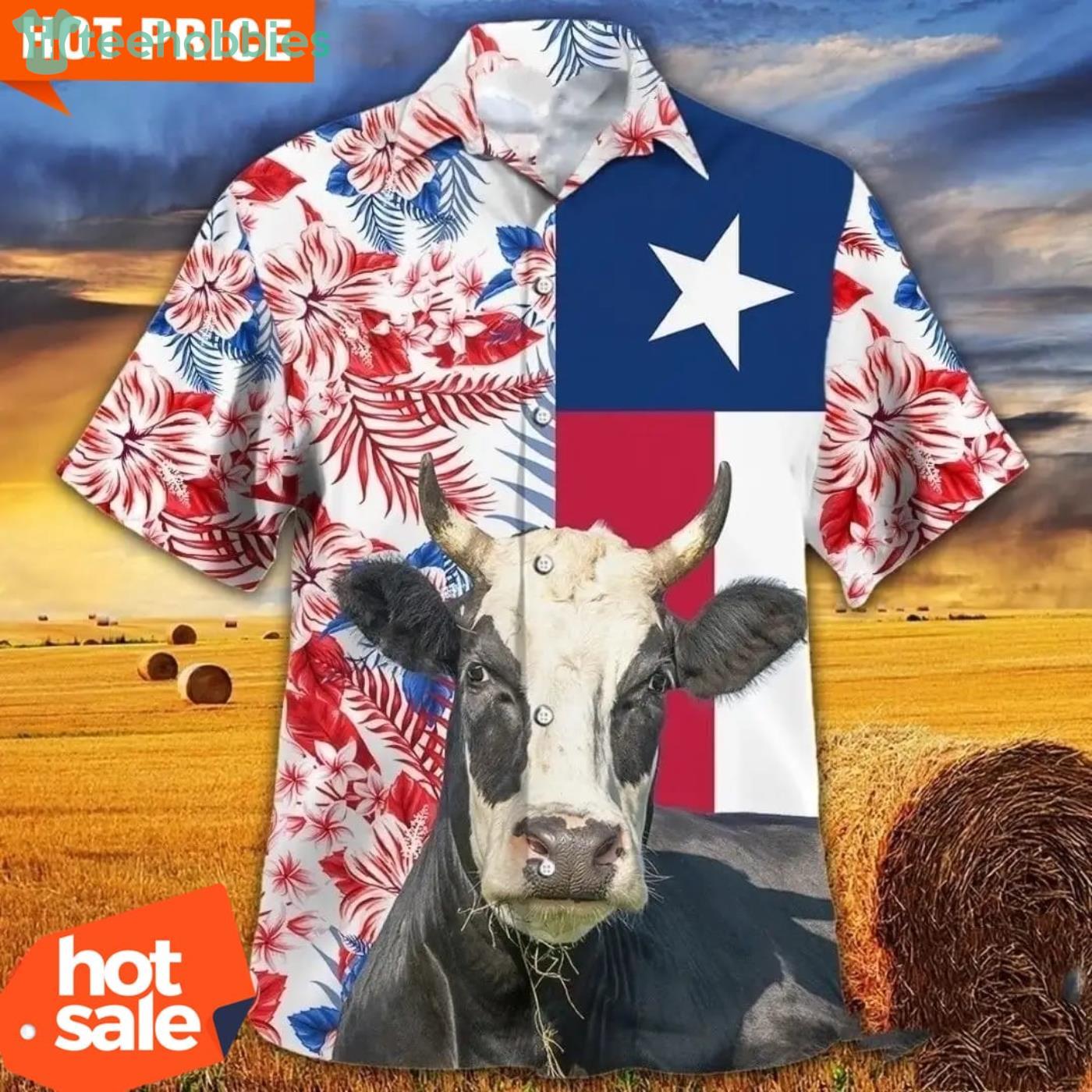 Fleckvieh Cattle Texas Flag Peace Life Style Short Sleevs Aloha Hawaiian Shirt Product Photo 1